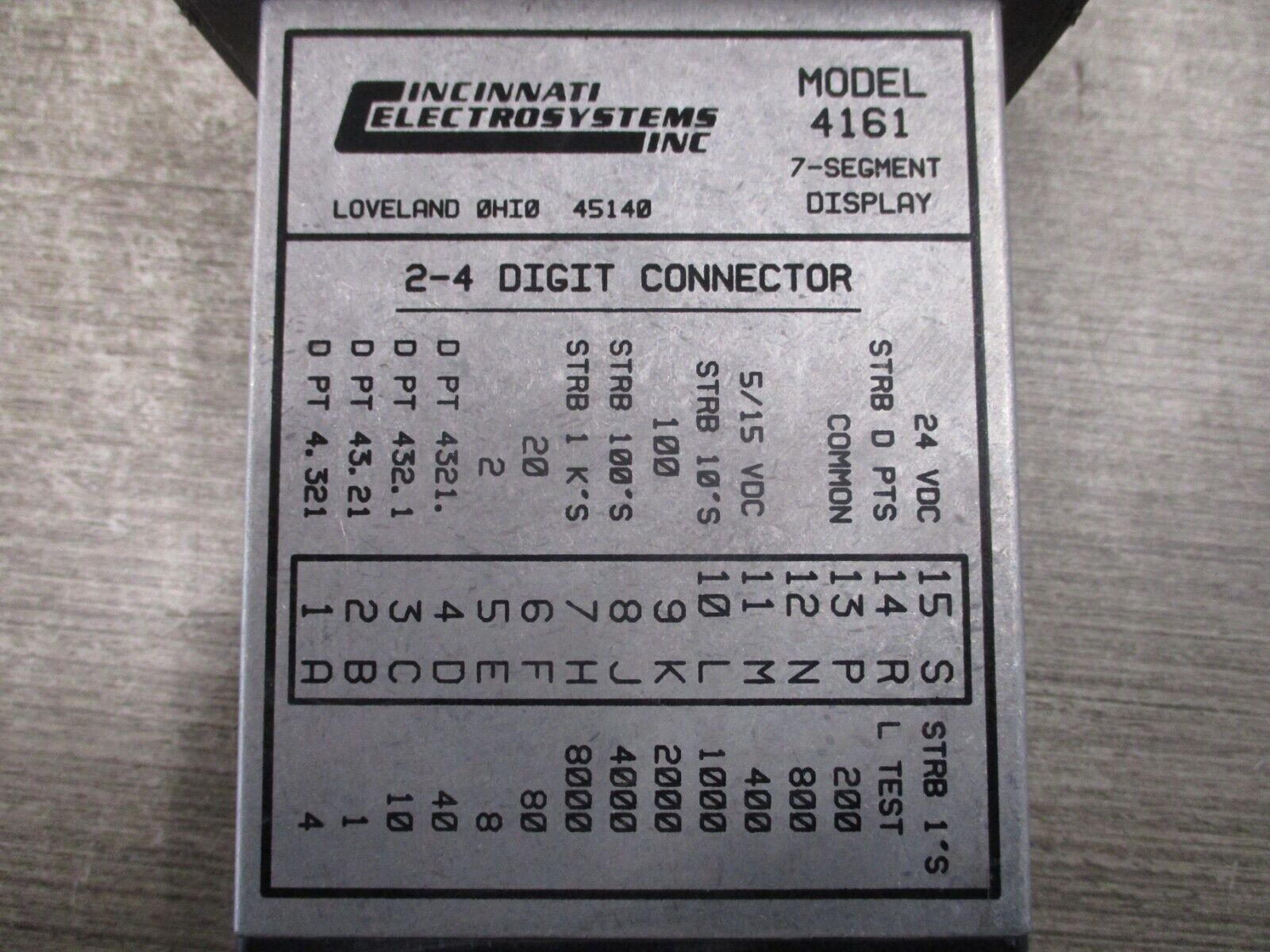 Cincinnati Electrosystems 7-Segment Display 4161-8-24 W/815-501 Adapter Board
