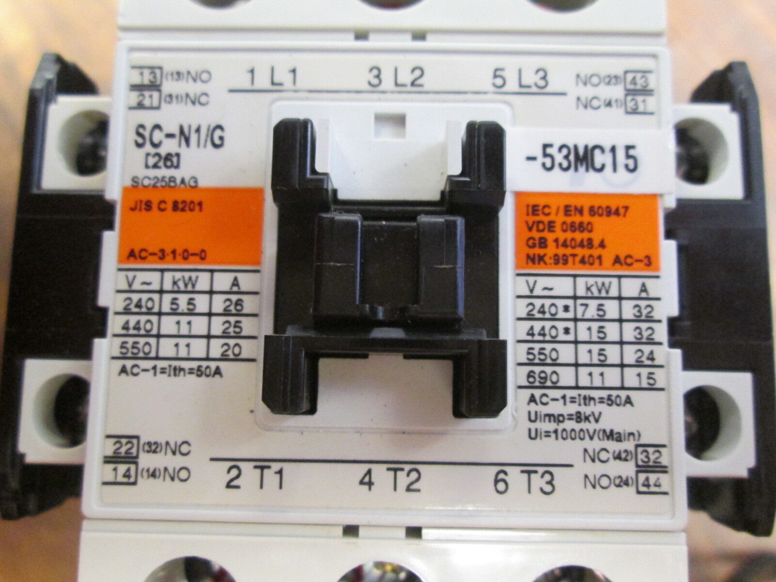 Fuji Electric SC-N1/G Contactor SC25BAG 24VDC Coil 50A 600V Used