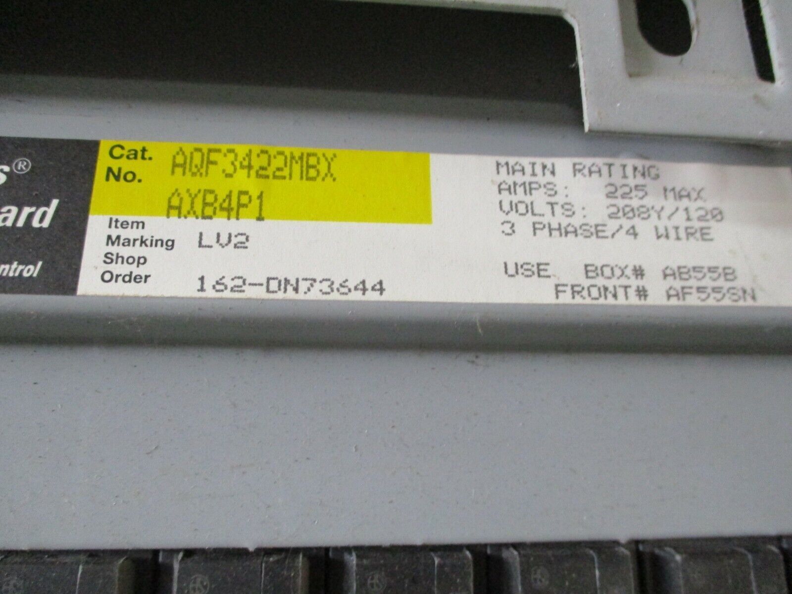 GE Main Lug Circuit Breaker Panel AQF3422MBX AXB4P1 225A Max 208Y/120V 3Ph/4W