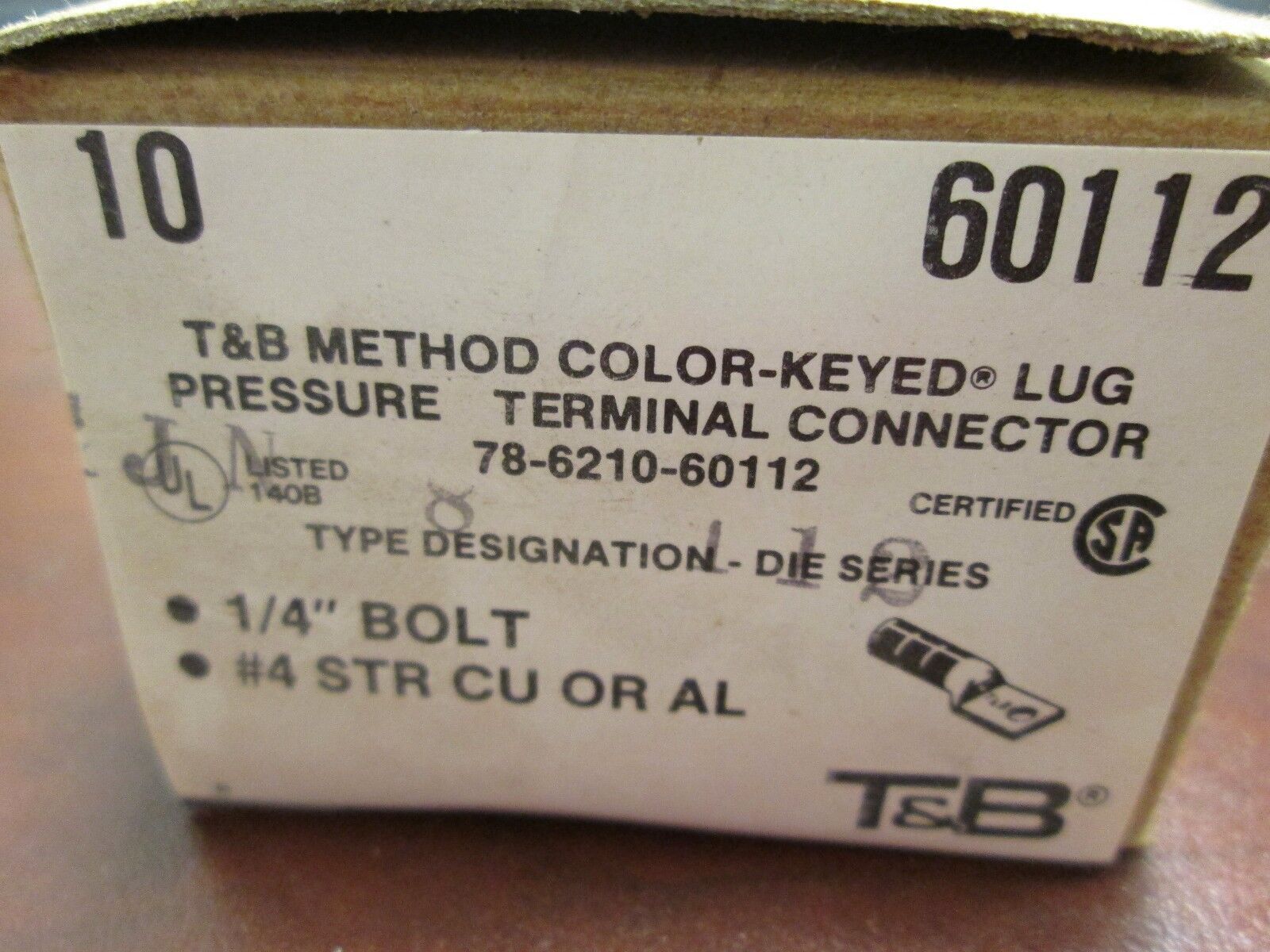 T&B Crimp Lug 60112 #4 STR Wire 1/4" Bolt hole Lot of 10 New Surplus