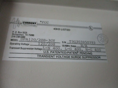 Current Technology DPA Series Power Siftor Generation II Surge Suppressor Used