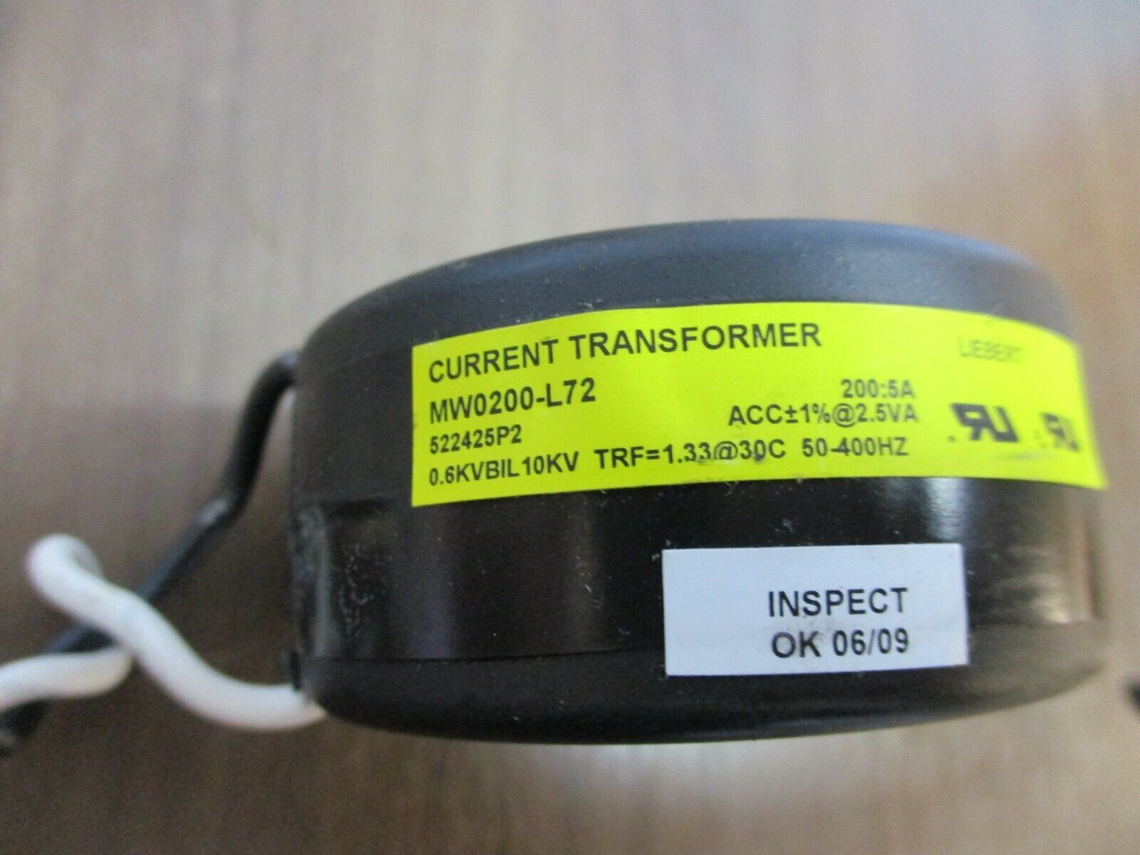 WICC, Current Transformer, part#: MW0200-L72, ratio 200:5A, 600V, used