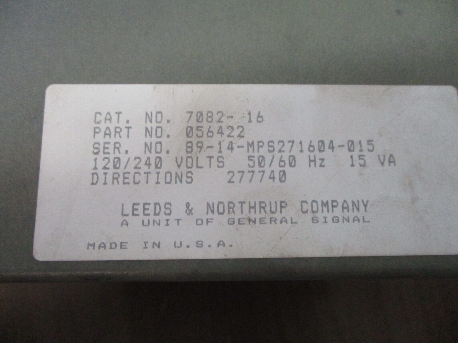 Leeds & Northrup 7082-16 Conductivity PH Analyzer 056422 120/240V 50/60Hz 15VA