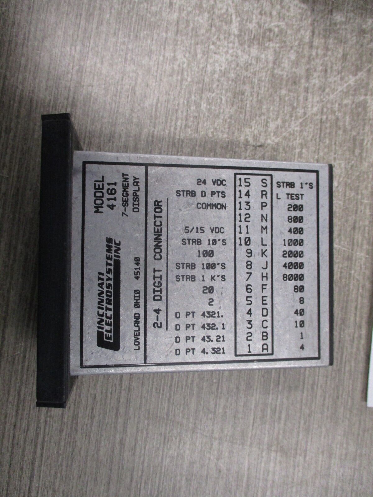 Cincinnati Electrosystems 7-Segment Display 4161-4-24 Used