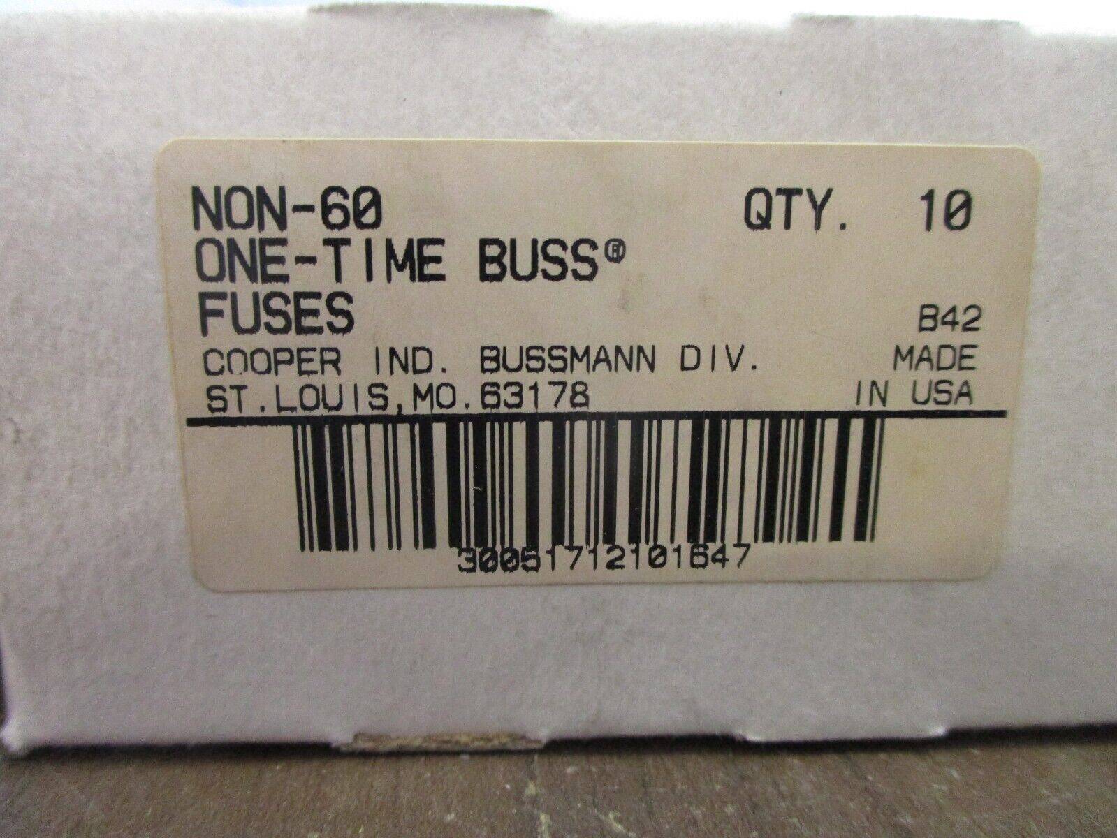 Cooper Bussmann Buss One-Time Fuse NON-60 60A 250V *Box of 9* New Surplus