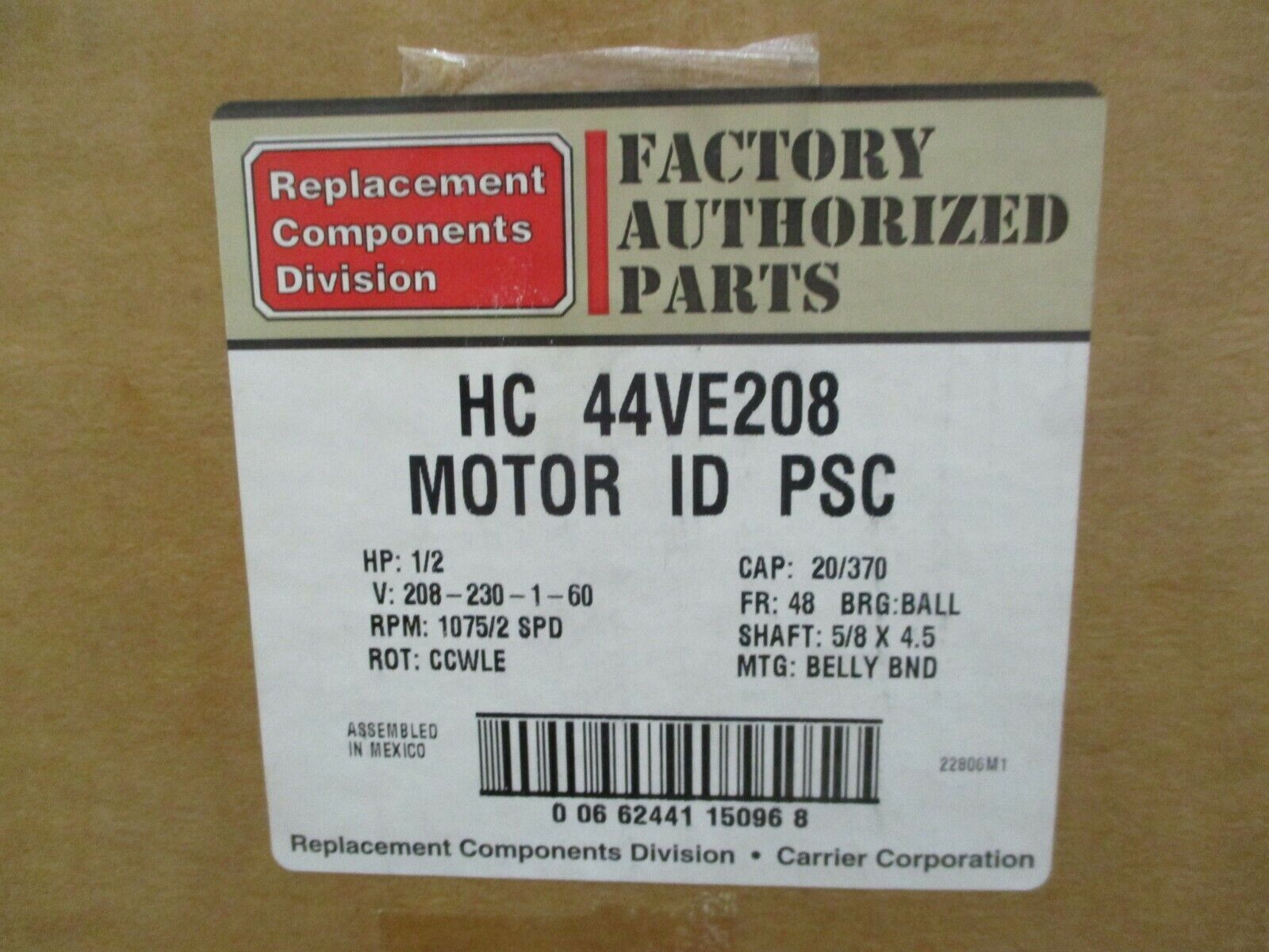 A.O. Smith AC Motor HC 44VE208 1/2HP 1075RPM FR:48 208-230V New Surplus
