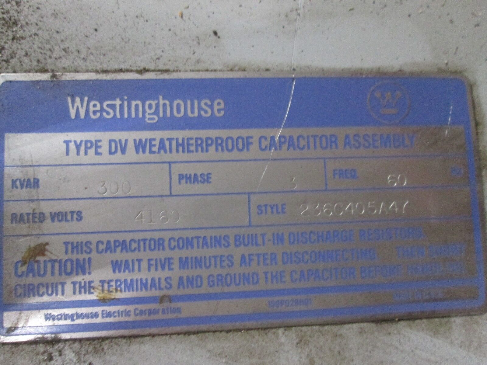 Westinghouse Type DV Weatherproof Capacitor Assembly 2360405A47 300KVAR 4160V