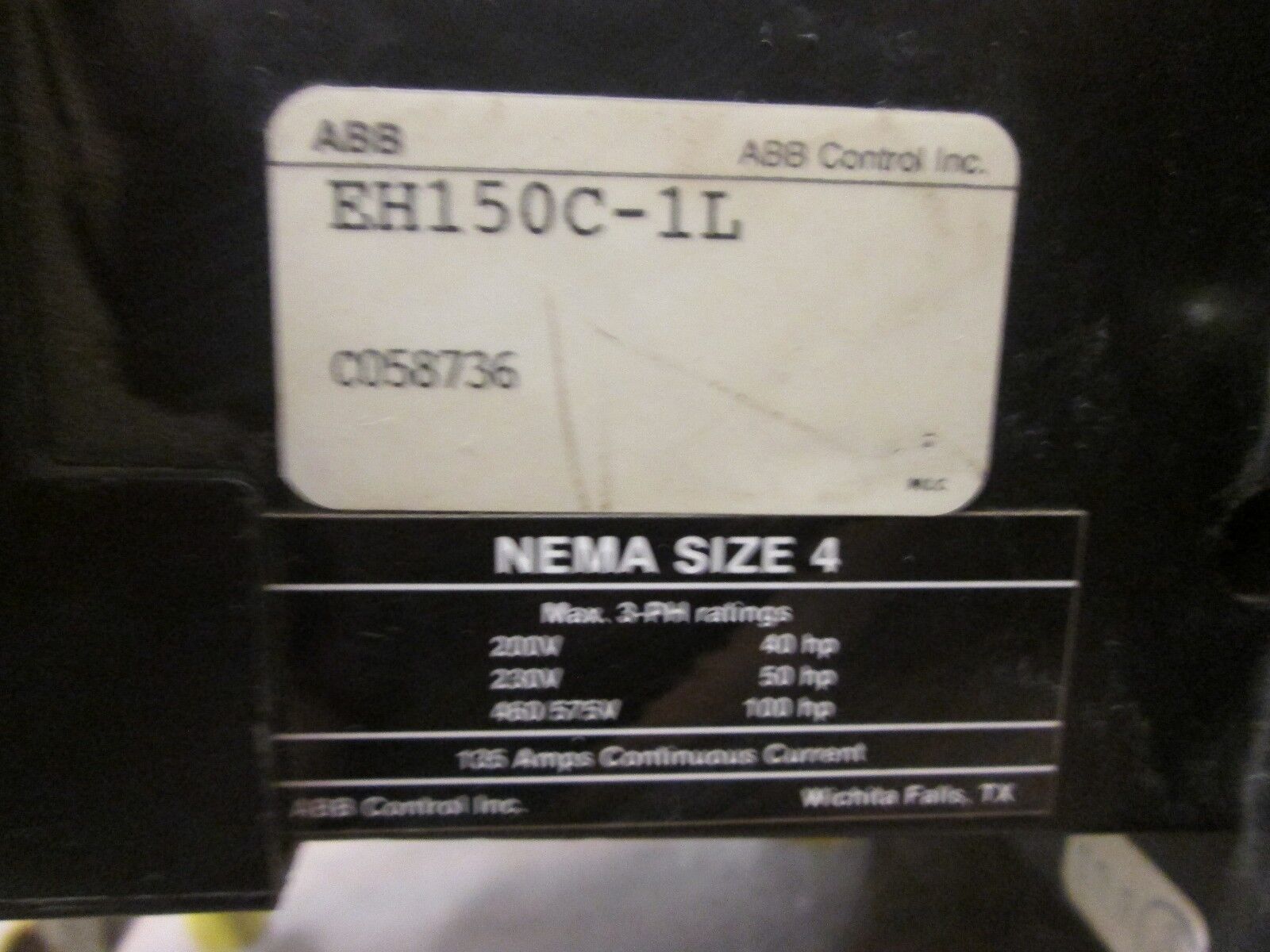 ABB Size 4 Contactor EH-150 120V Coil 135A 600V