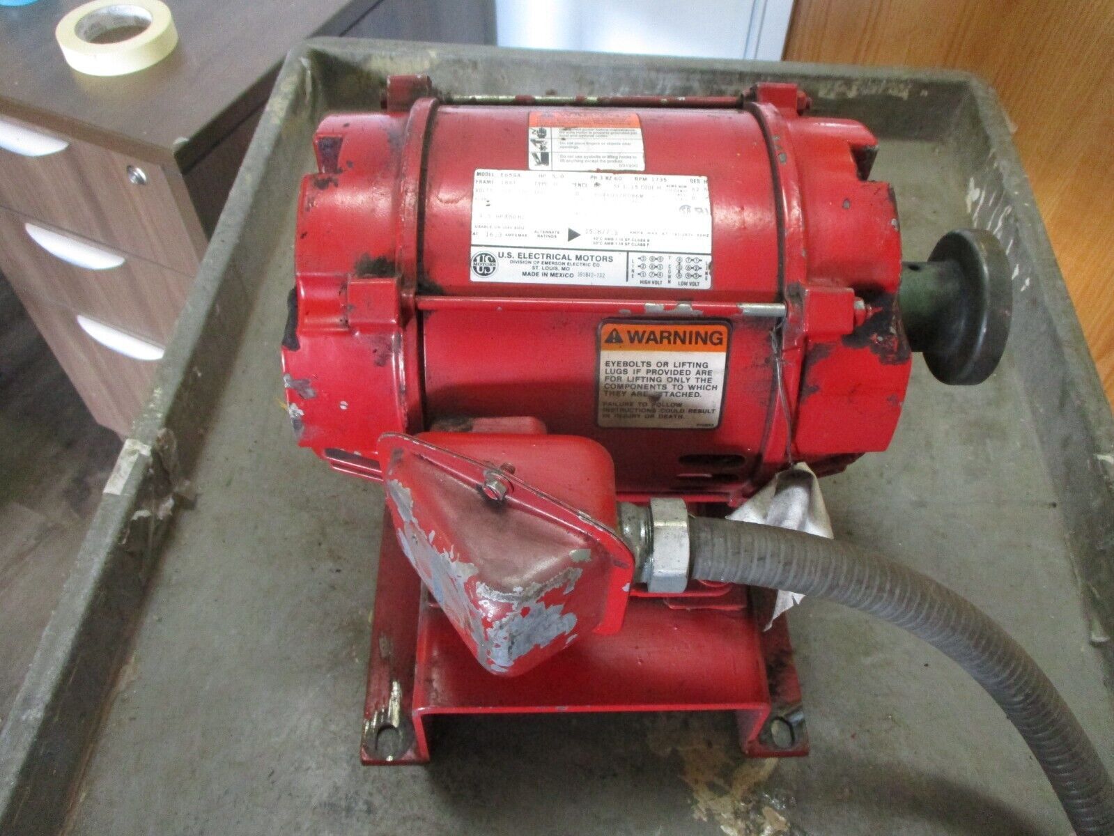 U.S. Motors Motor E658A 5HP 3Ph 1800RPM 60Hz 208-230/460V 15.2-14/7A Used