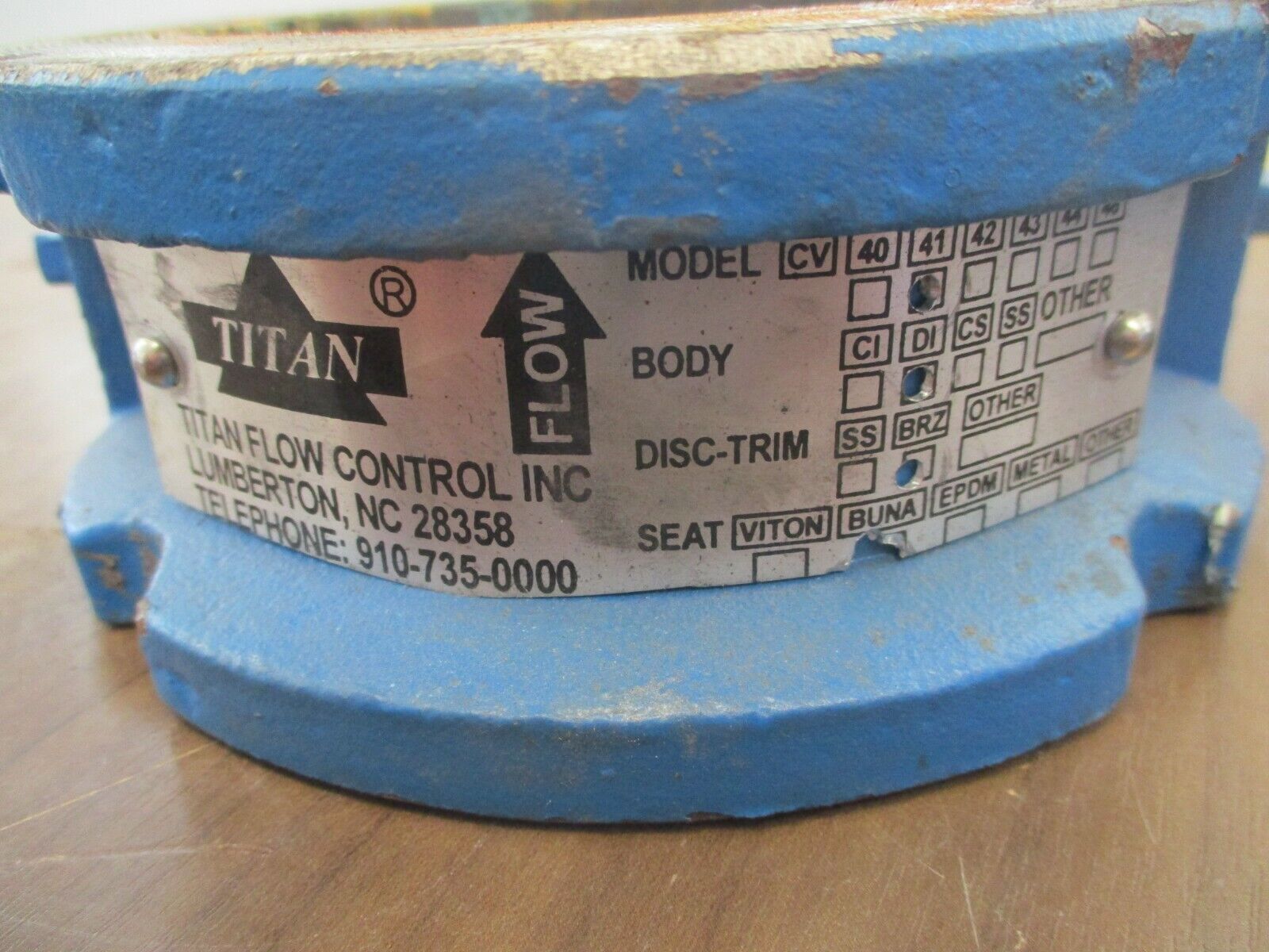 Titan Check Valve CV 41 Size: 3" Body: DI Disc-Trim: BRZ Seat: BUNA Used