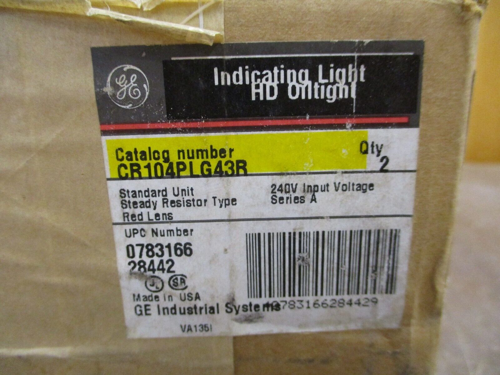 GE Oiltight Indicator Light CR104PLG43R 240V Red Lens *Box of 2* New Surplus