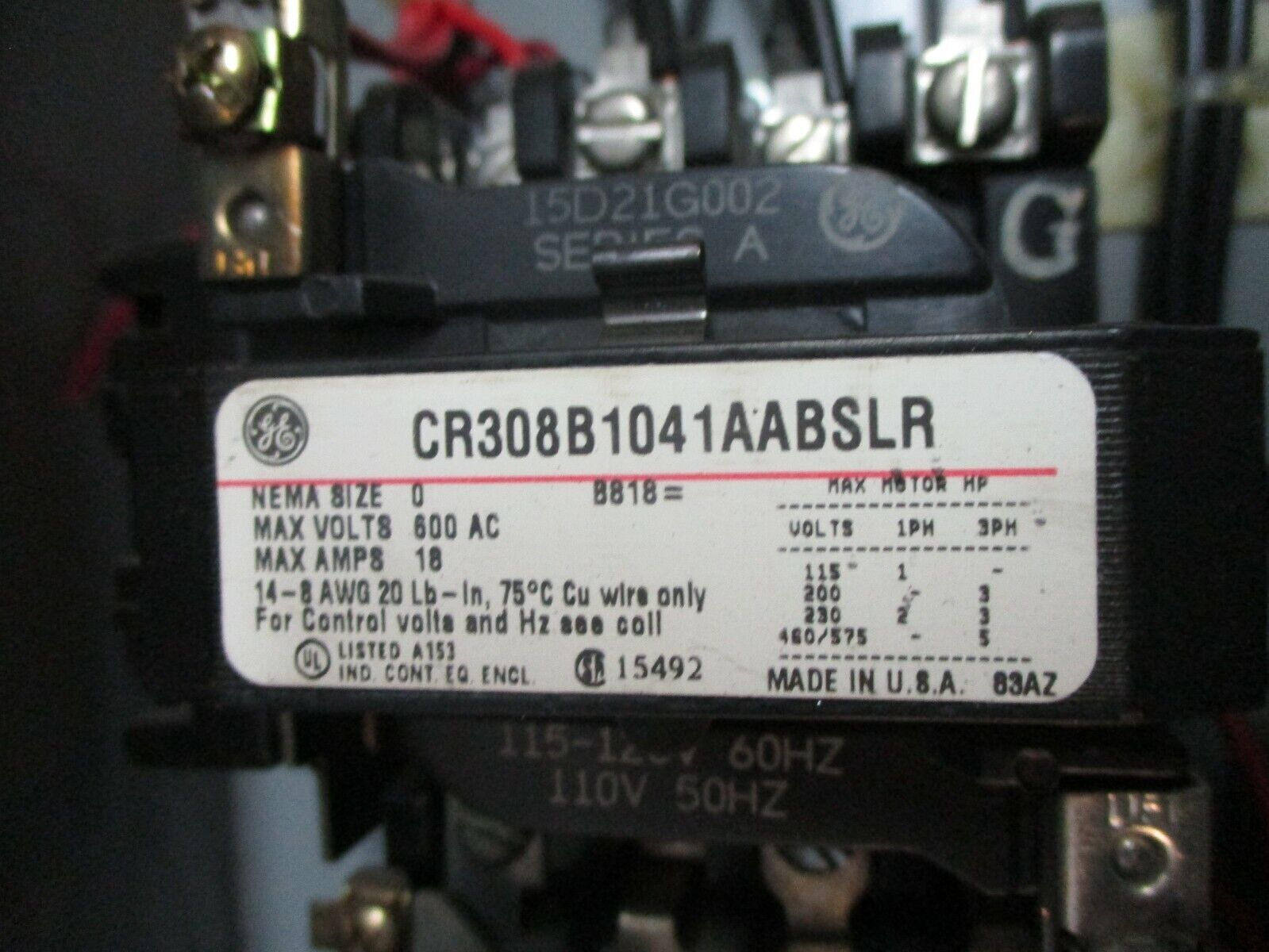 GE Non-Fusible Size 0 Combination CR308B1041AABSLR 115-120V Coil 18A 600V Used