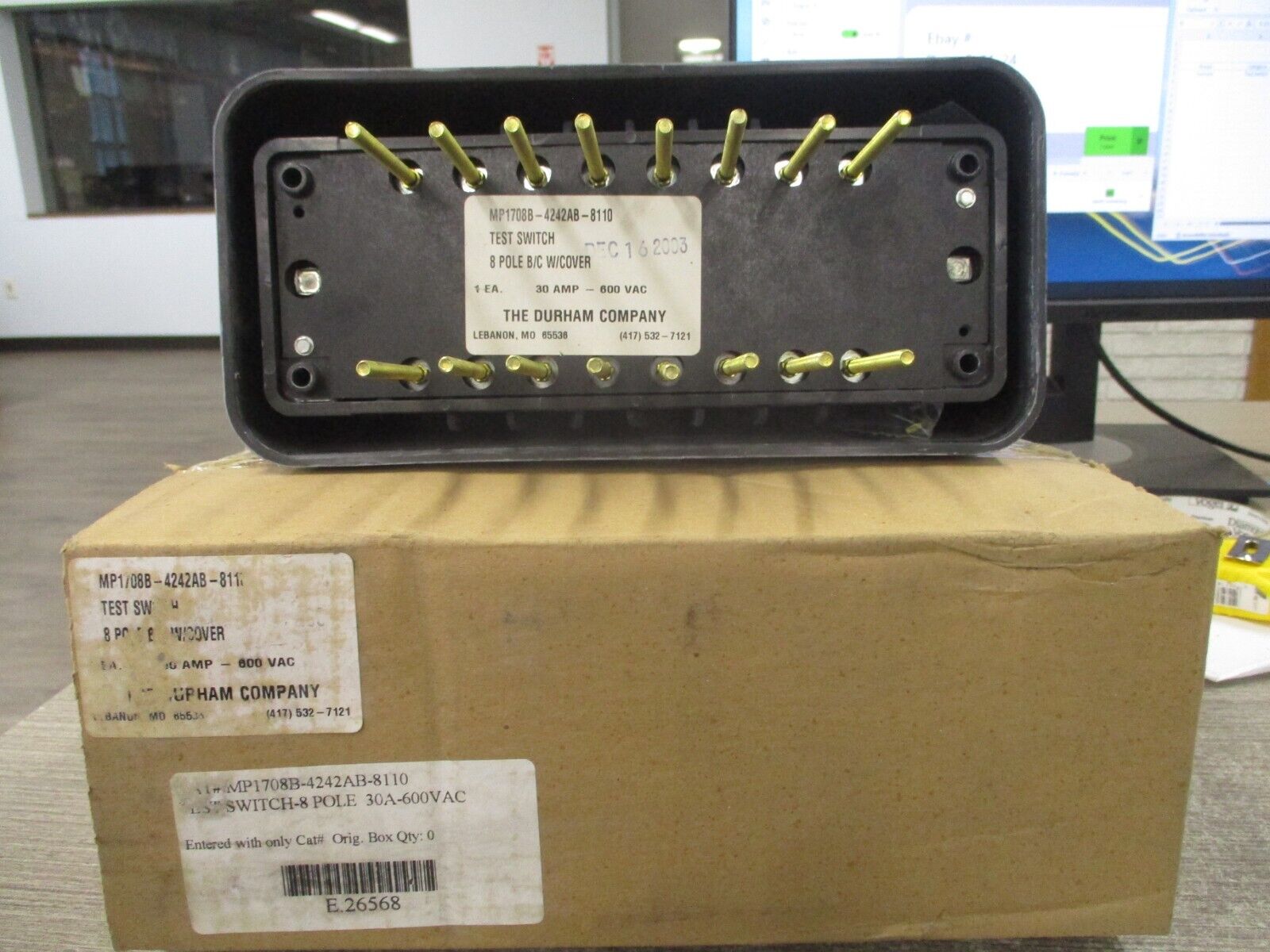 Durham Test Switch MP1708B-4242AB-8110 30A 600V 8P B/C W/Cover New Surplus