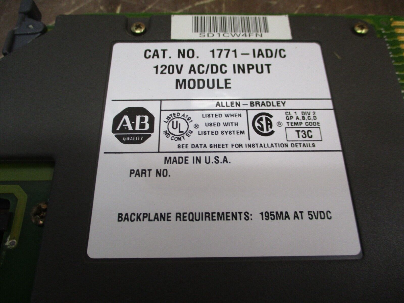 Allen-Bradley Input Module 1771-IAD Ser. C 120V AC/DC Used