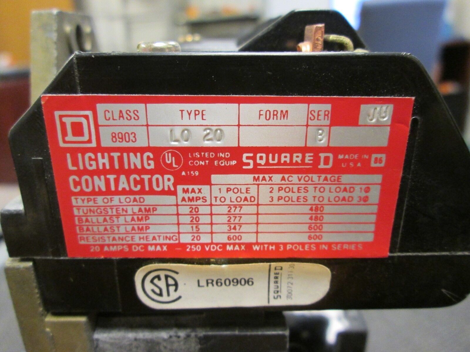 Square D Lighting Contactor 8903LO20 2P 120V Coil Open