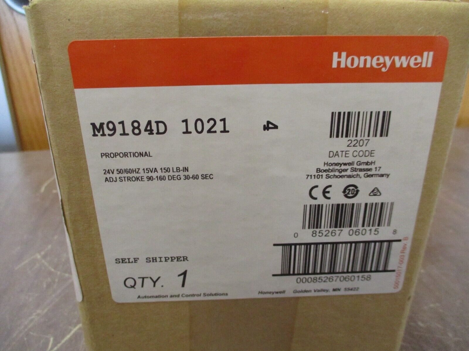 Honeywell Tradeline Modutrol IV Motor M9184D 1021 Timing: 30-60Sec 24VAC 50/60Hz