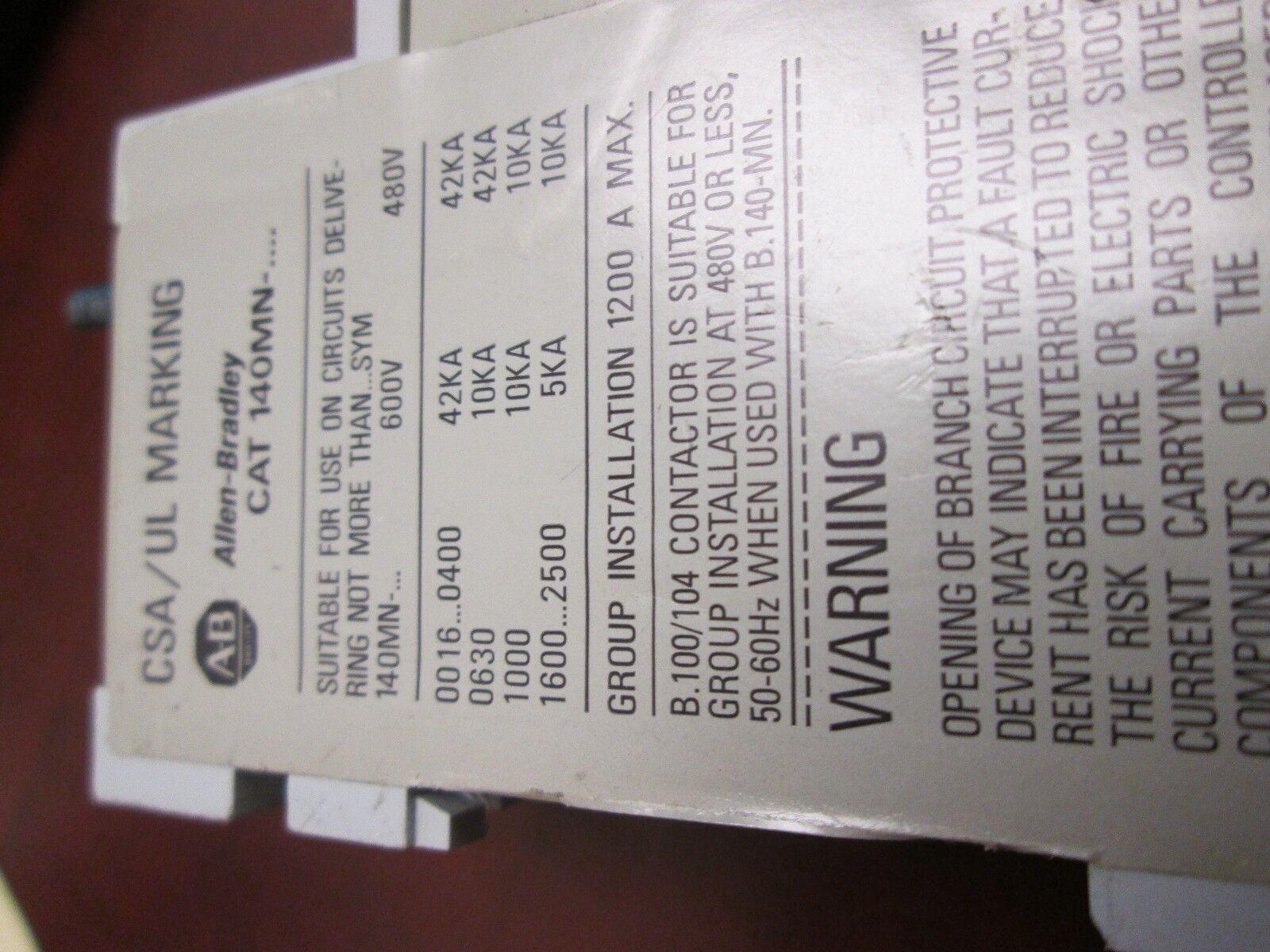 Allen Bradley, Manual Starter, 140-MN-0250, 1.6-2.5A Range, 600V, Lot of 2, Used