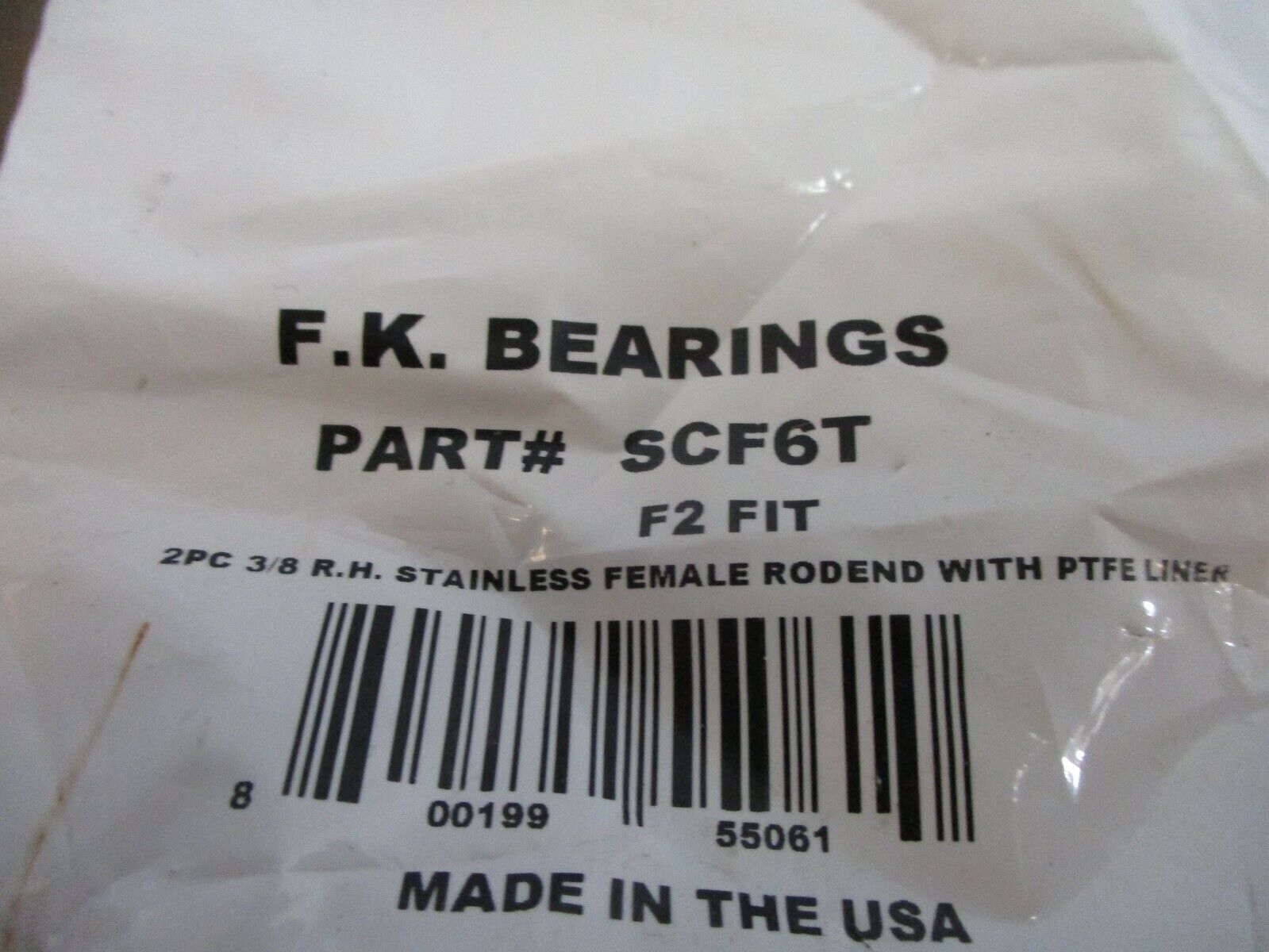 F.K. Bearings Stainless Steel Rod End Bearing SCF6T *Lot of 3* New Surplus