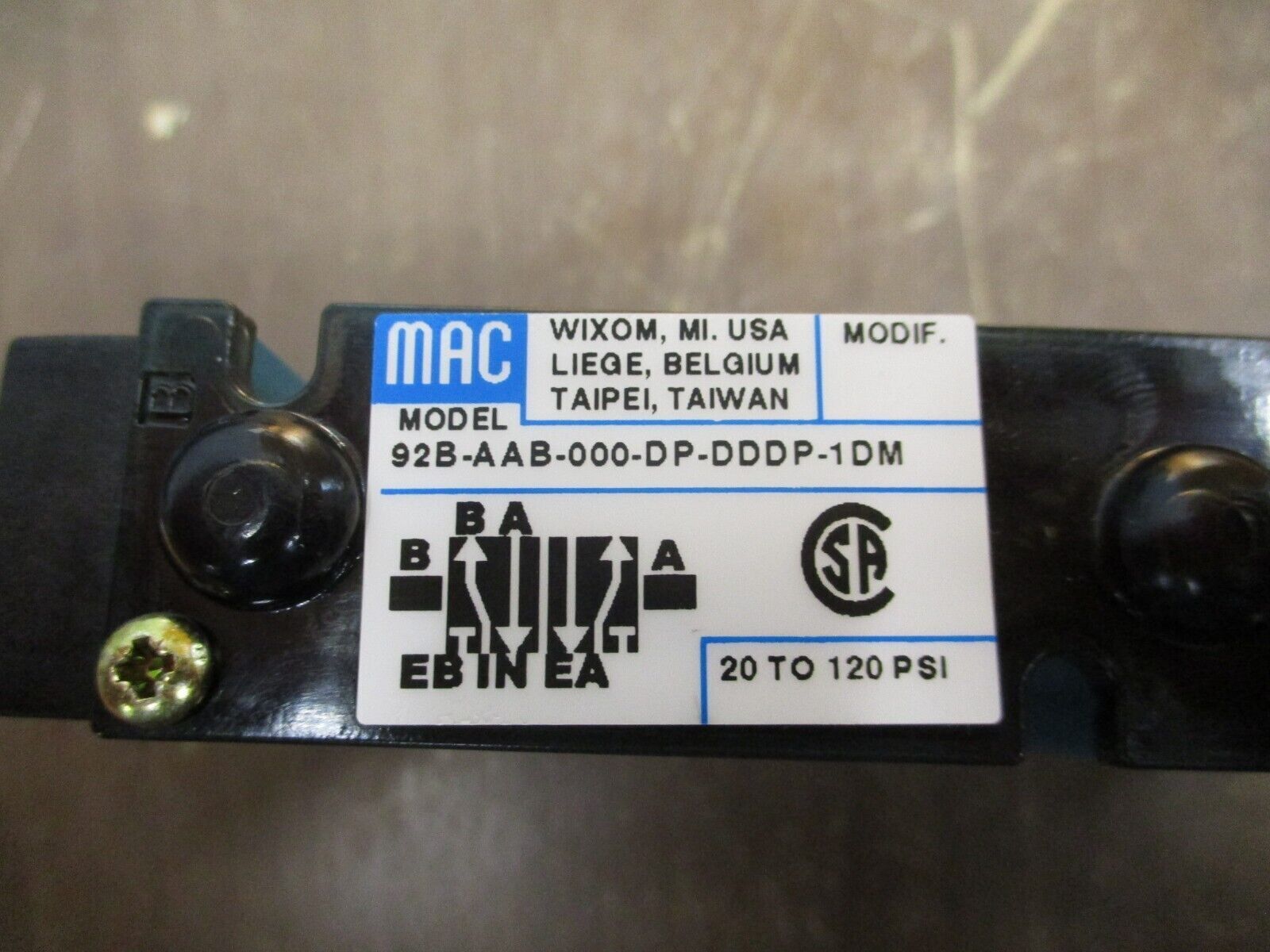 MAC Solenoid Valve 92B-AAB-000-DP-DDDP-1DM New Surplus