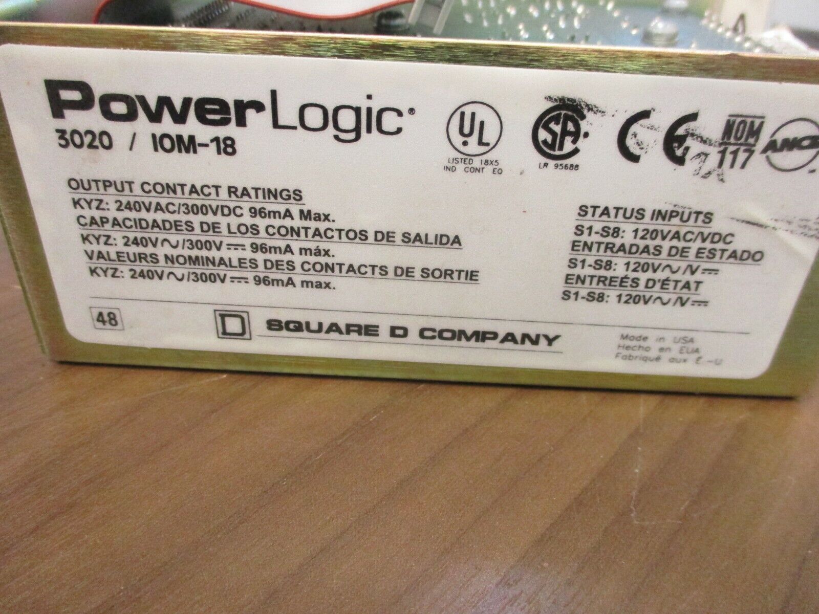 Square D PowerLogic I/O Module 3020 IOM-18 Status Inputs: 120VDC/DC Used