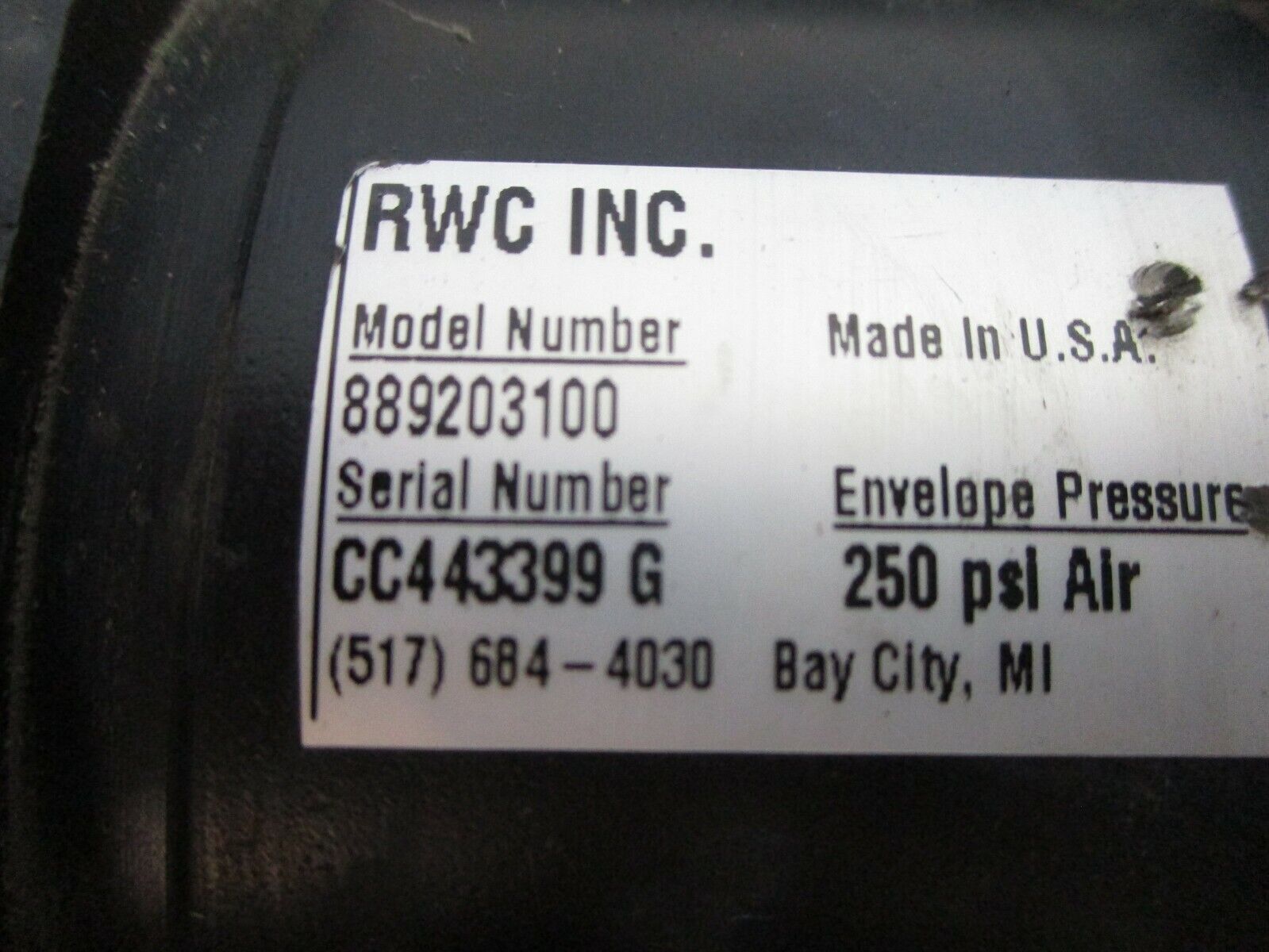 RWC Air Cylinder 889203100 250PSI Used