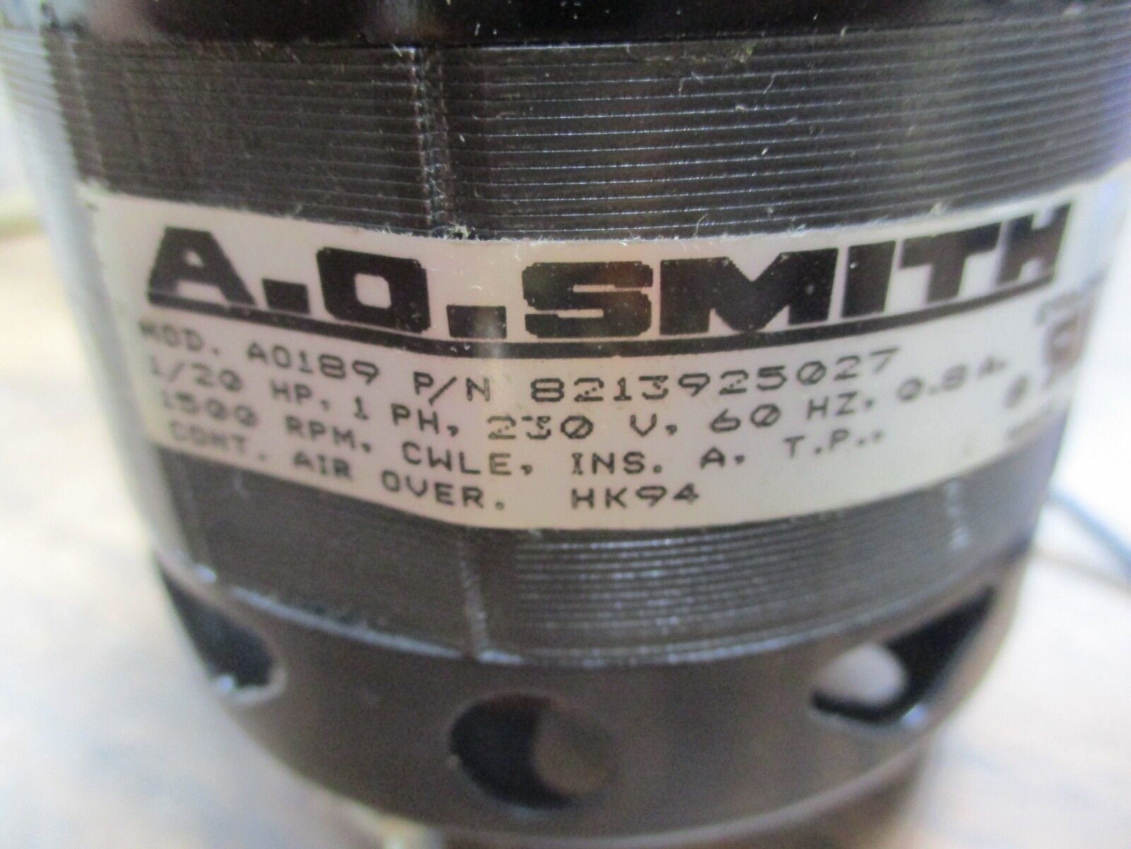A.O. Smith AC Motor A0189 1/20HP 1500RPM 230V 0.8A 60Hz 1Ph New Surplus