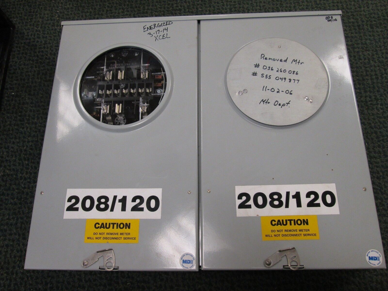 Metering Devices Co. 2 Position Meter Socket 1870 3Ph 4W 208Y/120V Used