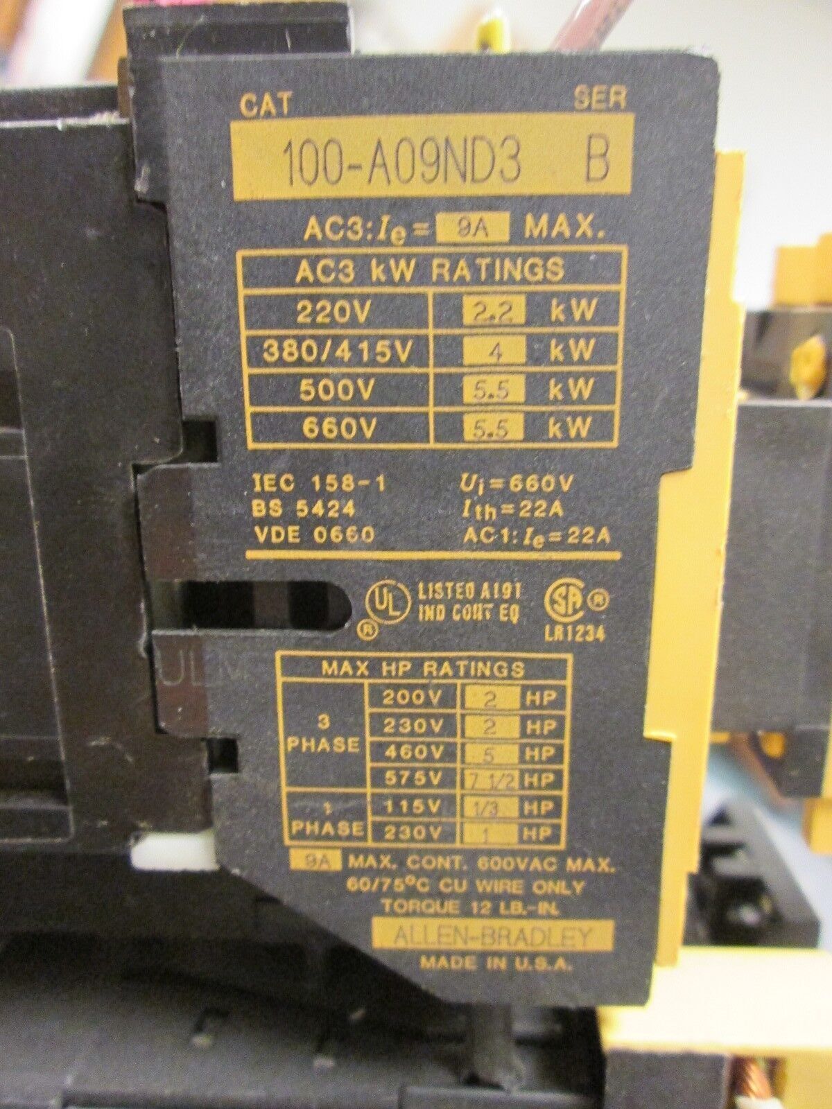 Allen-Bradley Starter 100-A09ND3 193-BSB16 1-1.6A 120V Coil