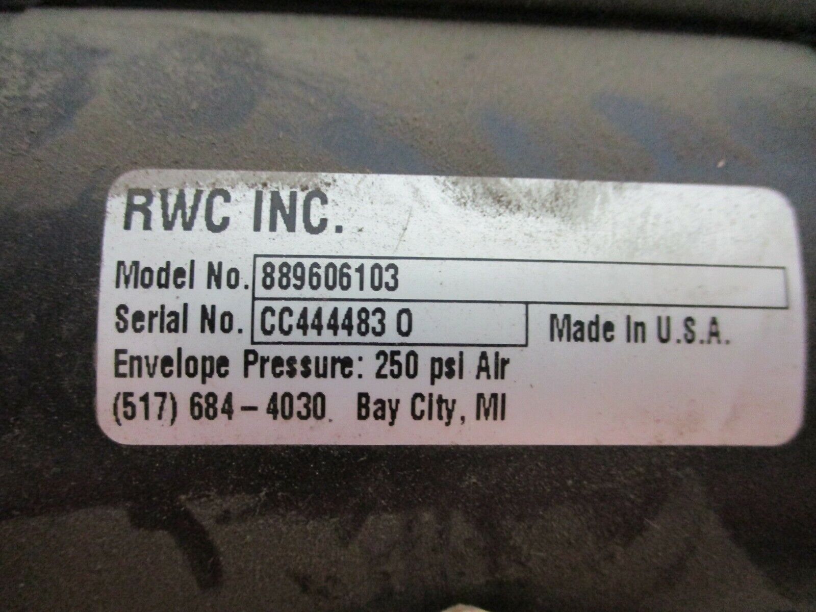 RWC, Air Cylinder, Part #: 889606103 250PSI used