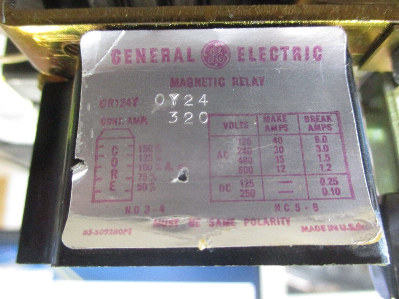 GE Magnetic Relay CR124Y 0Y24 320A 600V Used