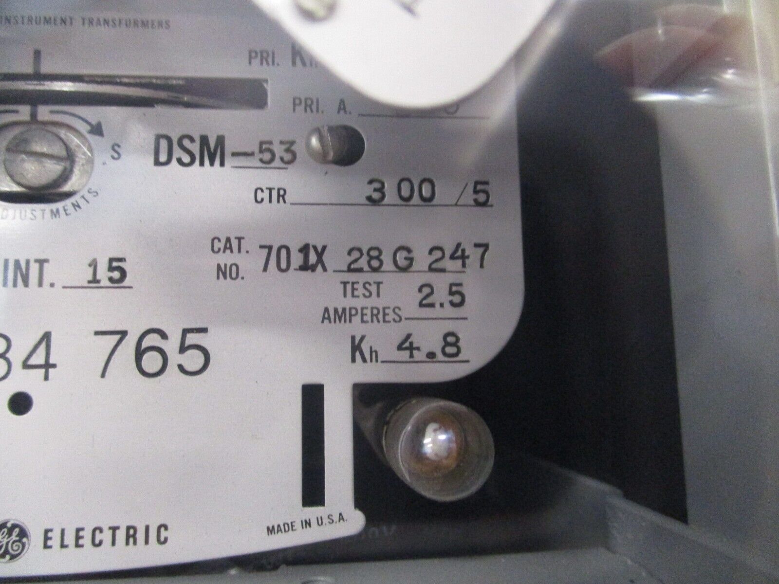 GE Type DSM-53 Kilowatthour Meter 701X28G247 480V 3W 3Ph 60Hz Used