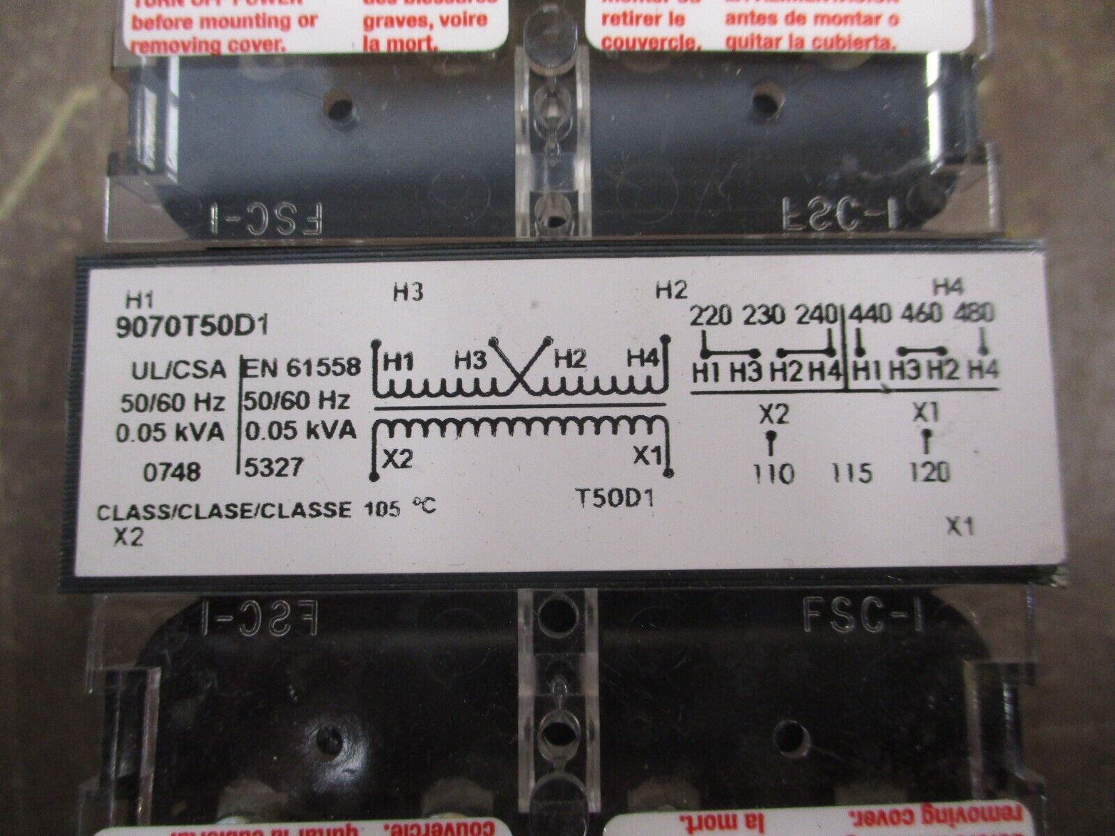Square D Control Transformer 9070T50D1 0.05kVA Pri: 240/480V Sec: 120V 50/60Hz