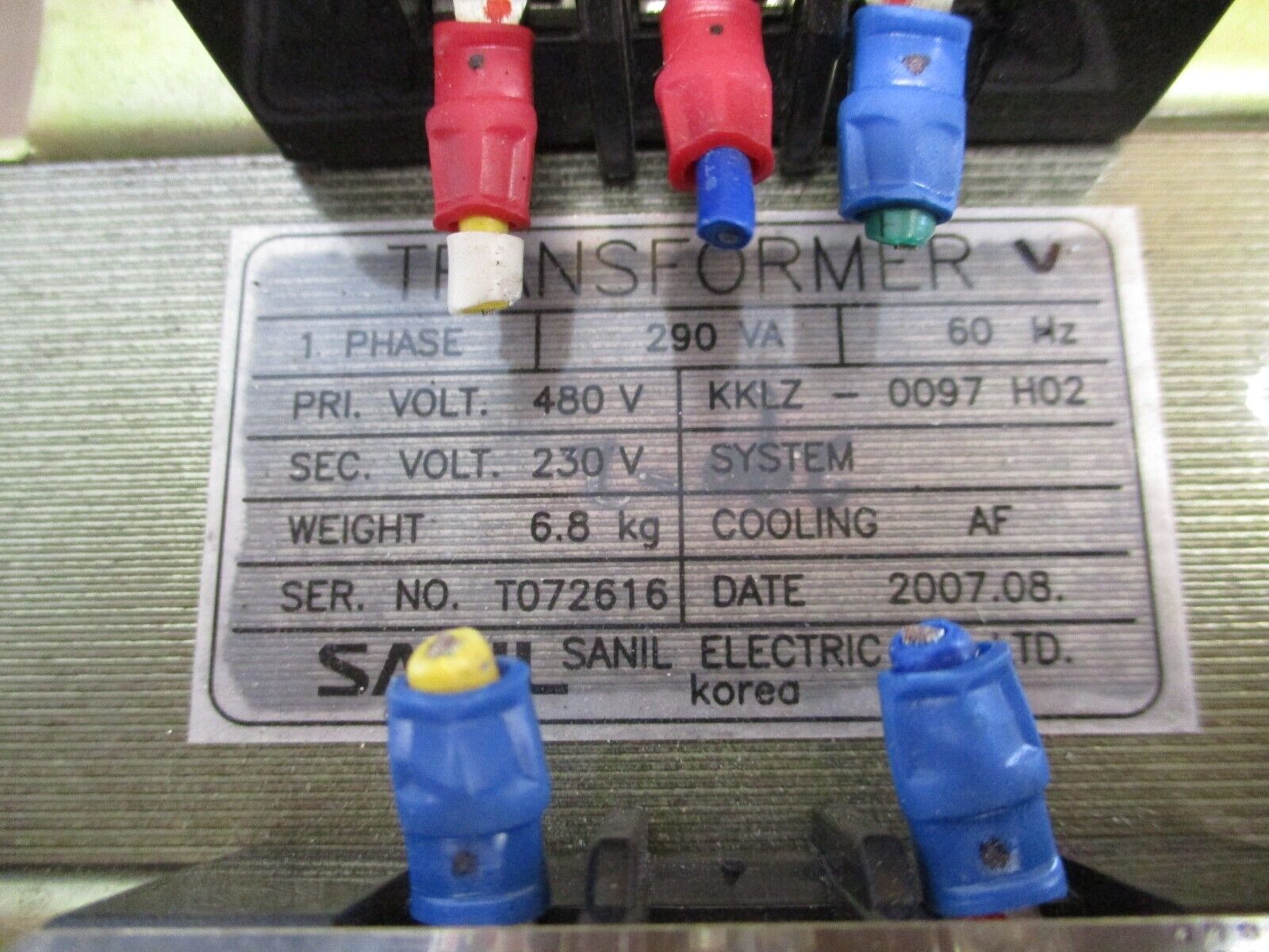 Sanil Transformer KKLZ-0097 H02 290VA Pri: 480V Sec: 230V 60Hz 1Ph Used