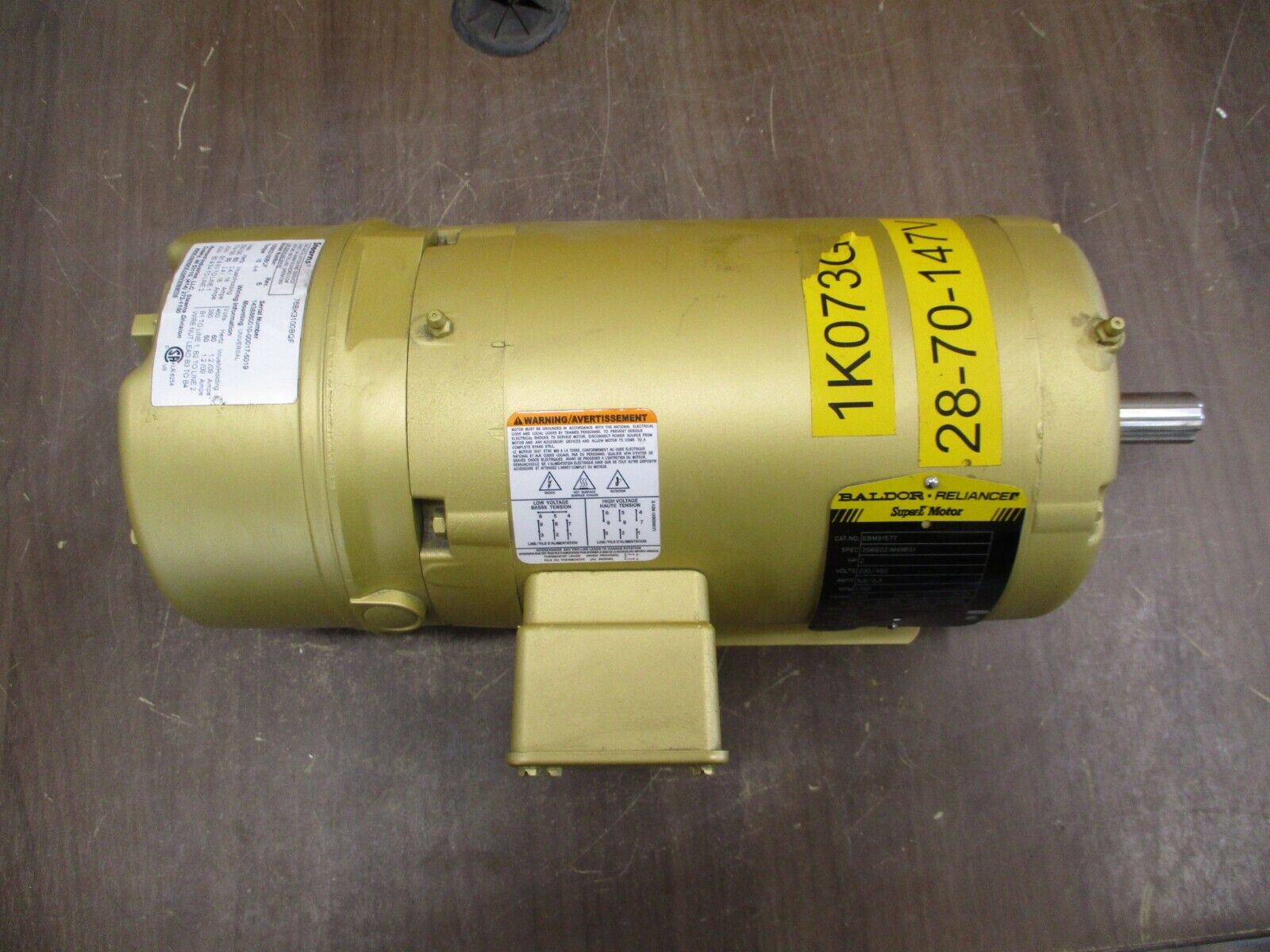 Baldor AC Motor w/ Brake EBM3157T 2HP 1800RPM 230/460V 5.8/2.9A 3Ph 60Hz Used