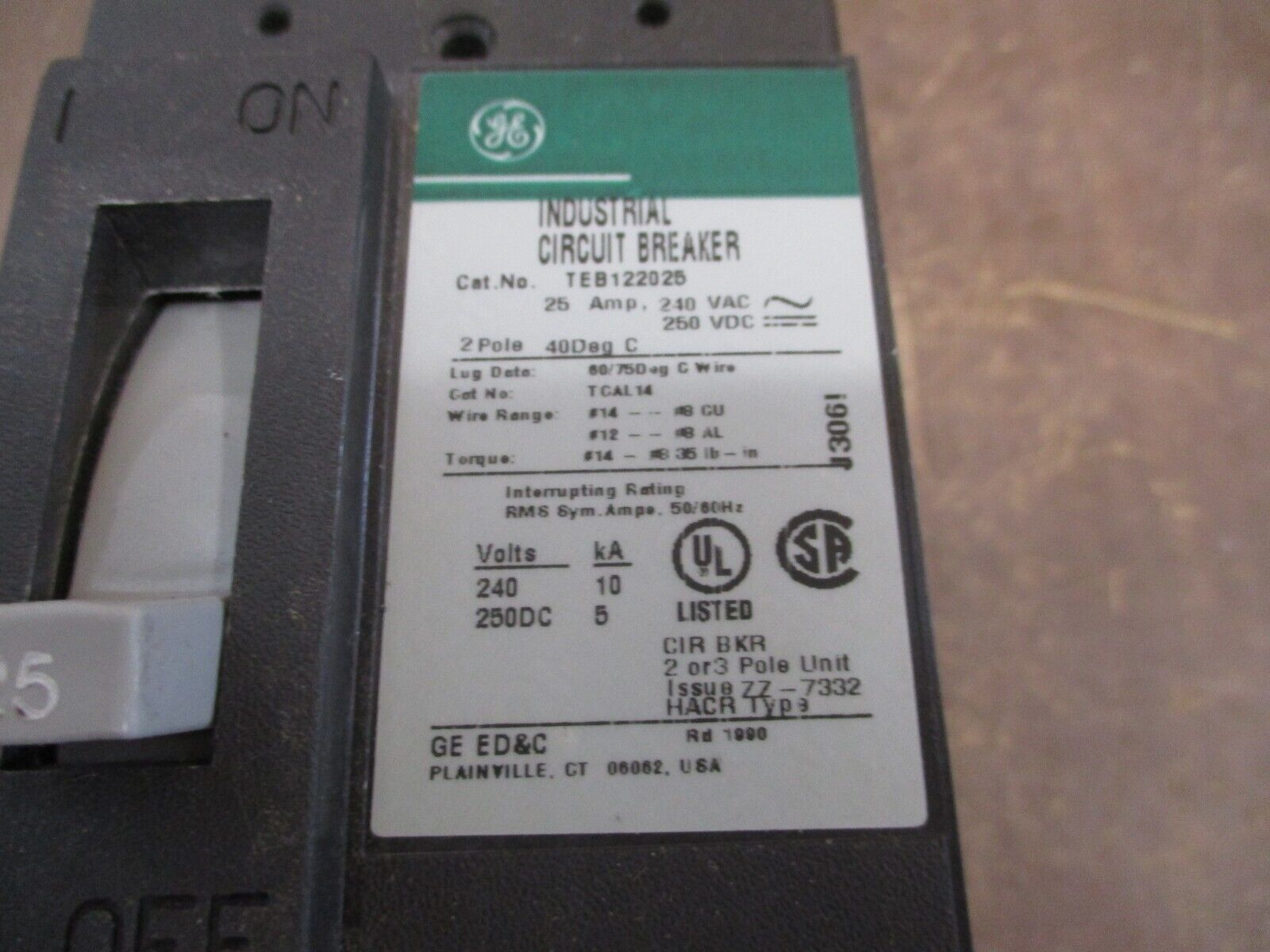 GE Circuit Breaker TEB122025 25A 240V 2P New Surplus