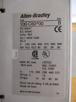 Allen-Bradley Starter 100-C60*00/193-EA2KE 120V Coil Trip: 26-85A 600V Used