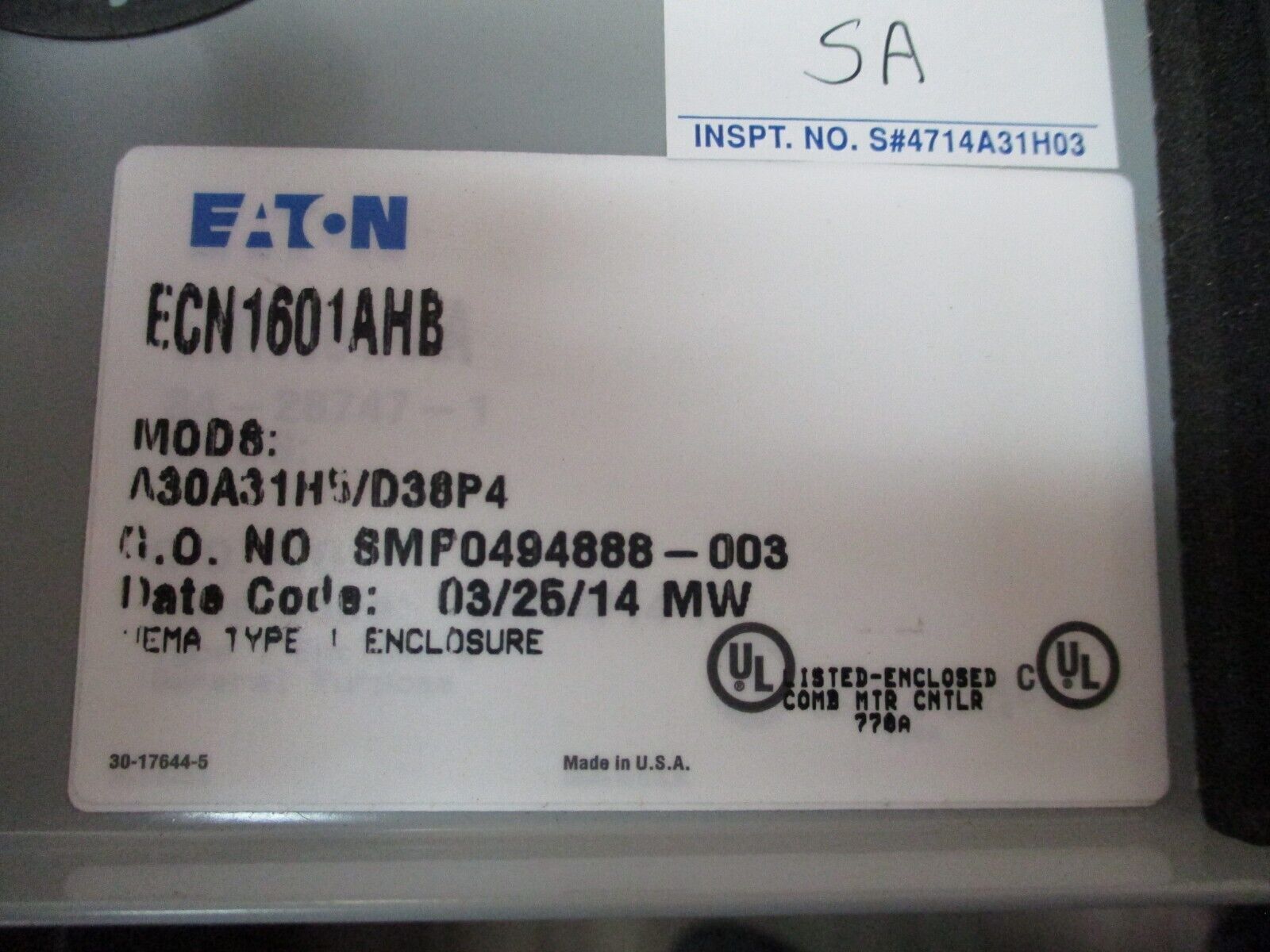 Eaton Size 0 Combination ECN1601AHB 120V Coil Type 1 Enclosure New Surplus