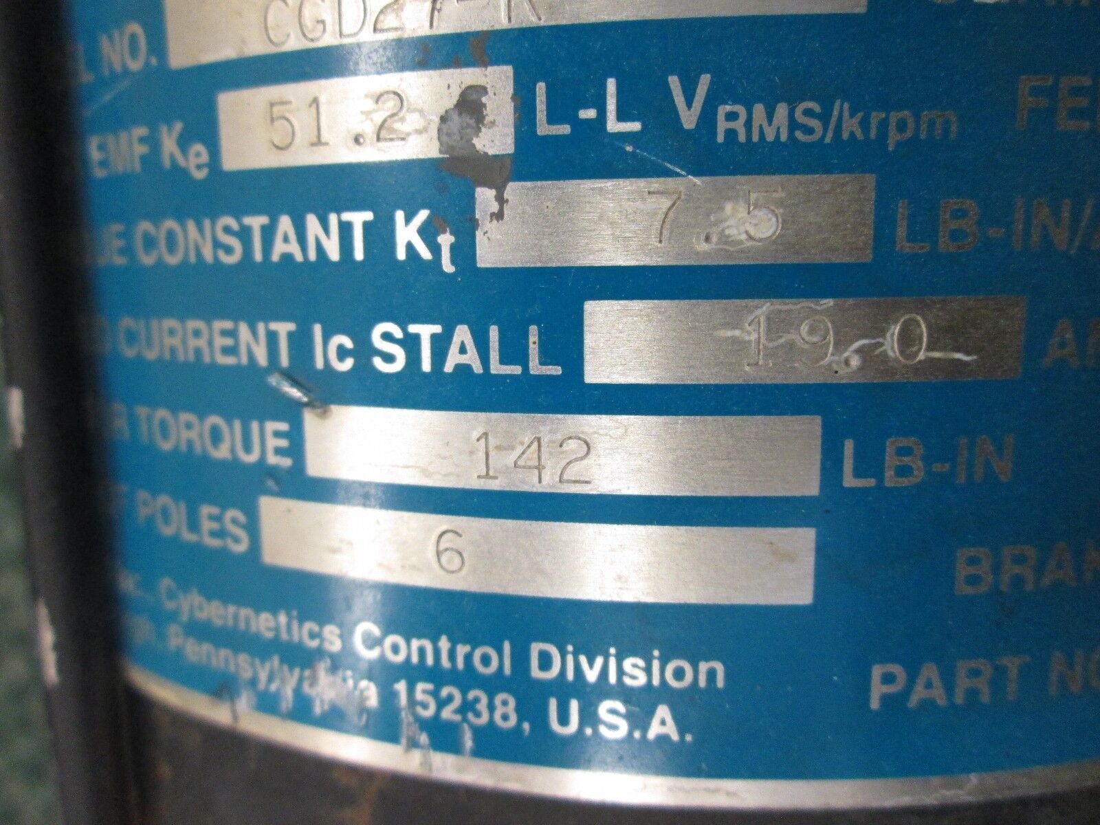 Gould CGD27-R Brushless Servo Motor 120-0087-001 Motor Torque 142 Used