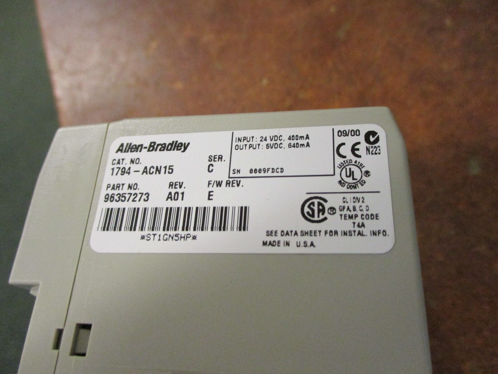 Allen-Bradley Flex I/O Control Net Adapter 1794-ACN15 Series C F/W Rev E Used