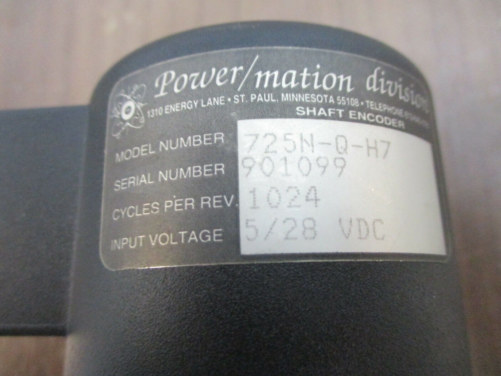 Power/Mation Shaft Encoder 725N-Q-H7 1024 Cycles Per Rev. 5/28VDC Used