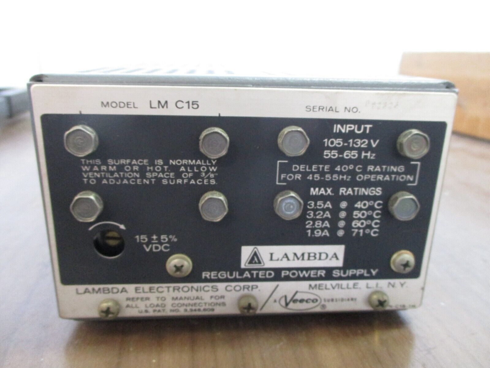 Lambda Regulated Power Supply LM C15 Input: 105-132V 55-65Hz Output: 15VDC