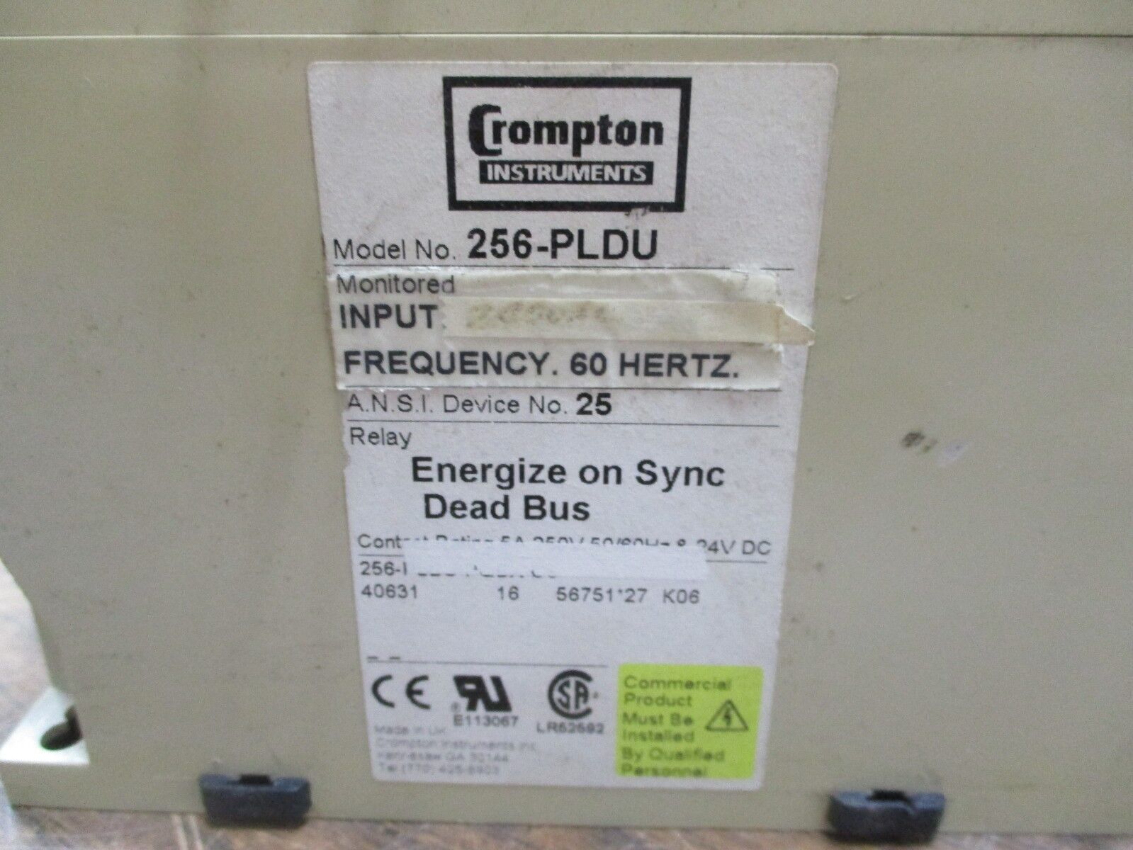 Crompton Protector Relay 256-PLDU 240V 60Hz Used