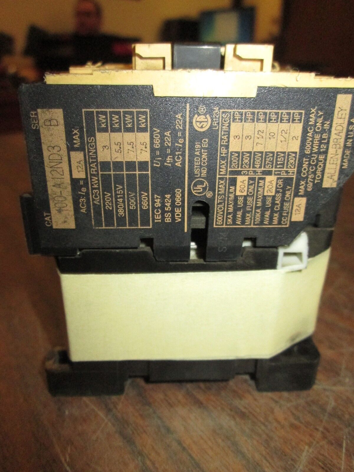 Allen-Bradley Contactor 100-A12ND3 12A 600VAC 120V Coil Lot of 2 Used