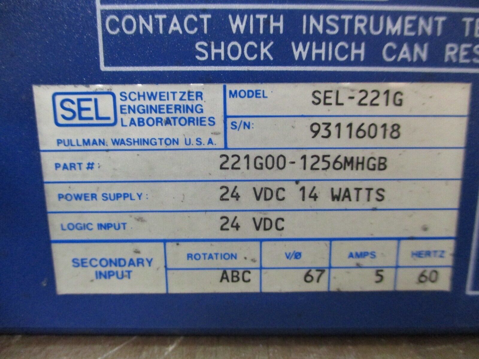 SEL SEL-221G Phase Distance / Directional Ground Relay & Fault Locator 24VDC 14W