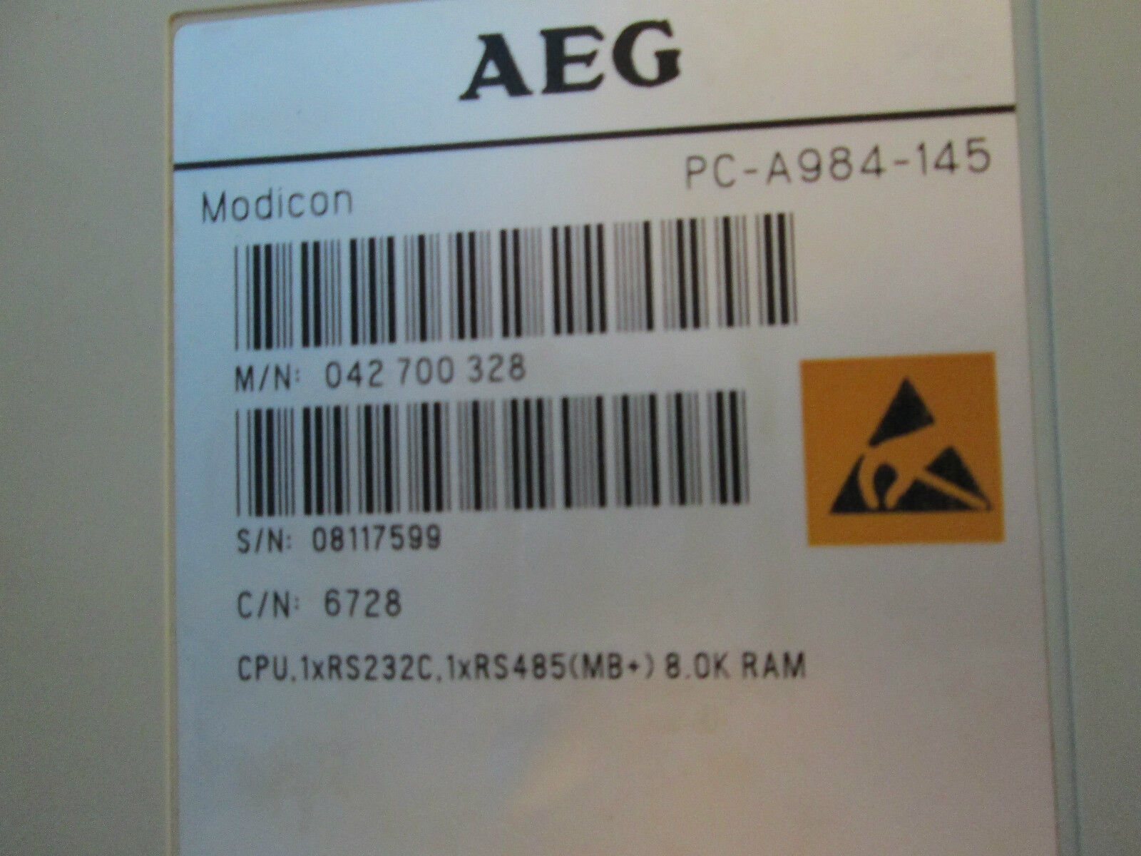 AEG Modicon PC-A984-145, with P 120 Power Supply Module and Board Used