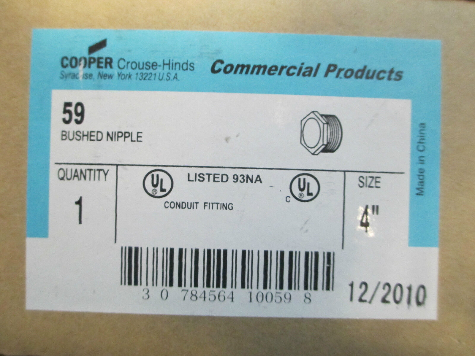 Crouse Hinds 4" Bushed Nipple 59 New Surplus