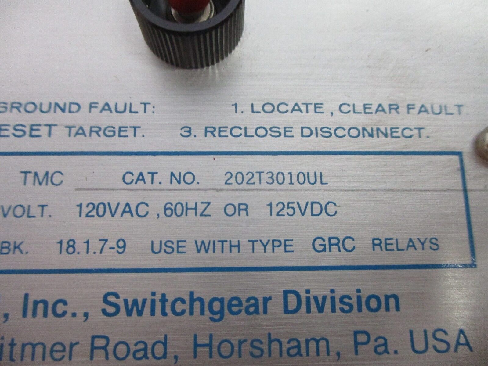 Gould Ground Shield Ground Fault Monitor 202T3010UL 120VAC 60Hz 125VDC Used