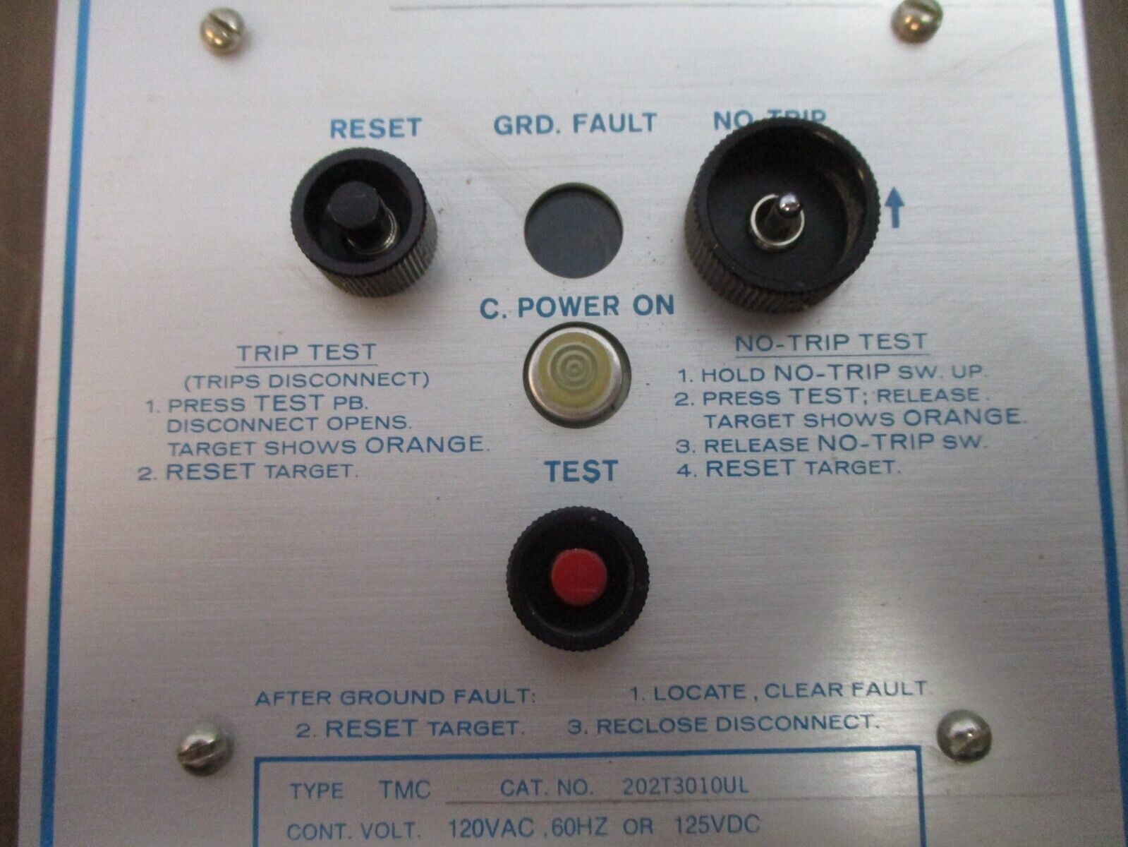 Gould Ground Shield Ground Fault Monitor 202T3010UL 120VAC 60Hz 125VDC Used
