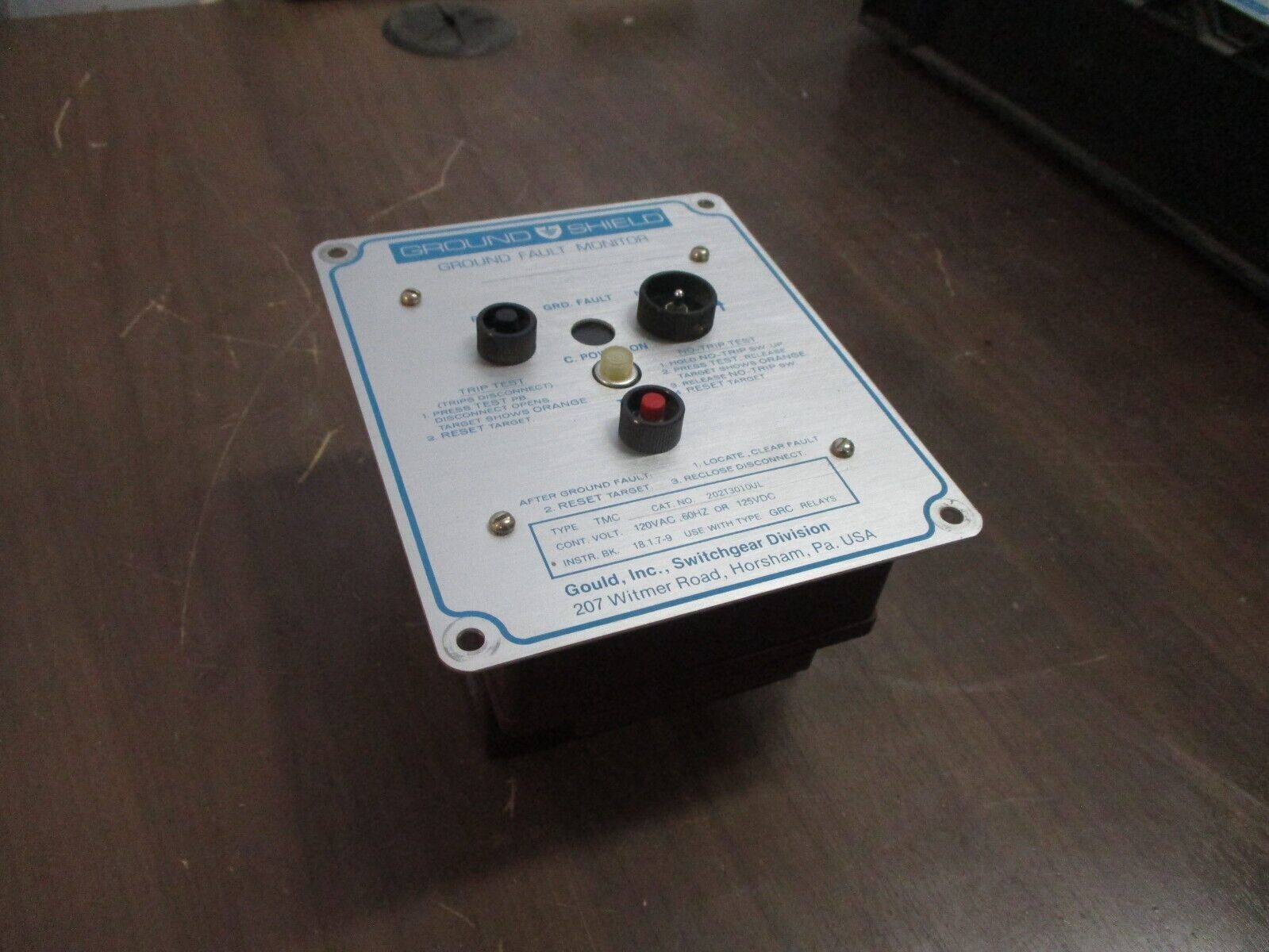 Gould Ground Shield Ground Fault Monitor 202T3010UL 120VAC 60Hz 125VDC Used