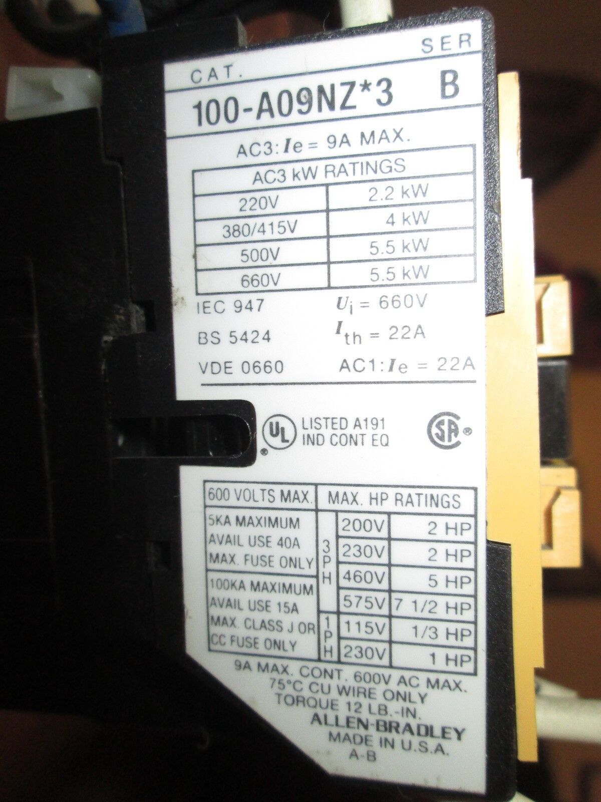 Allen-Bradley Manual Starter 140-MN-0250 100-A09NZ*3 24V DC coil Used